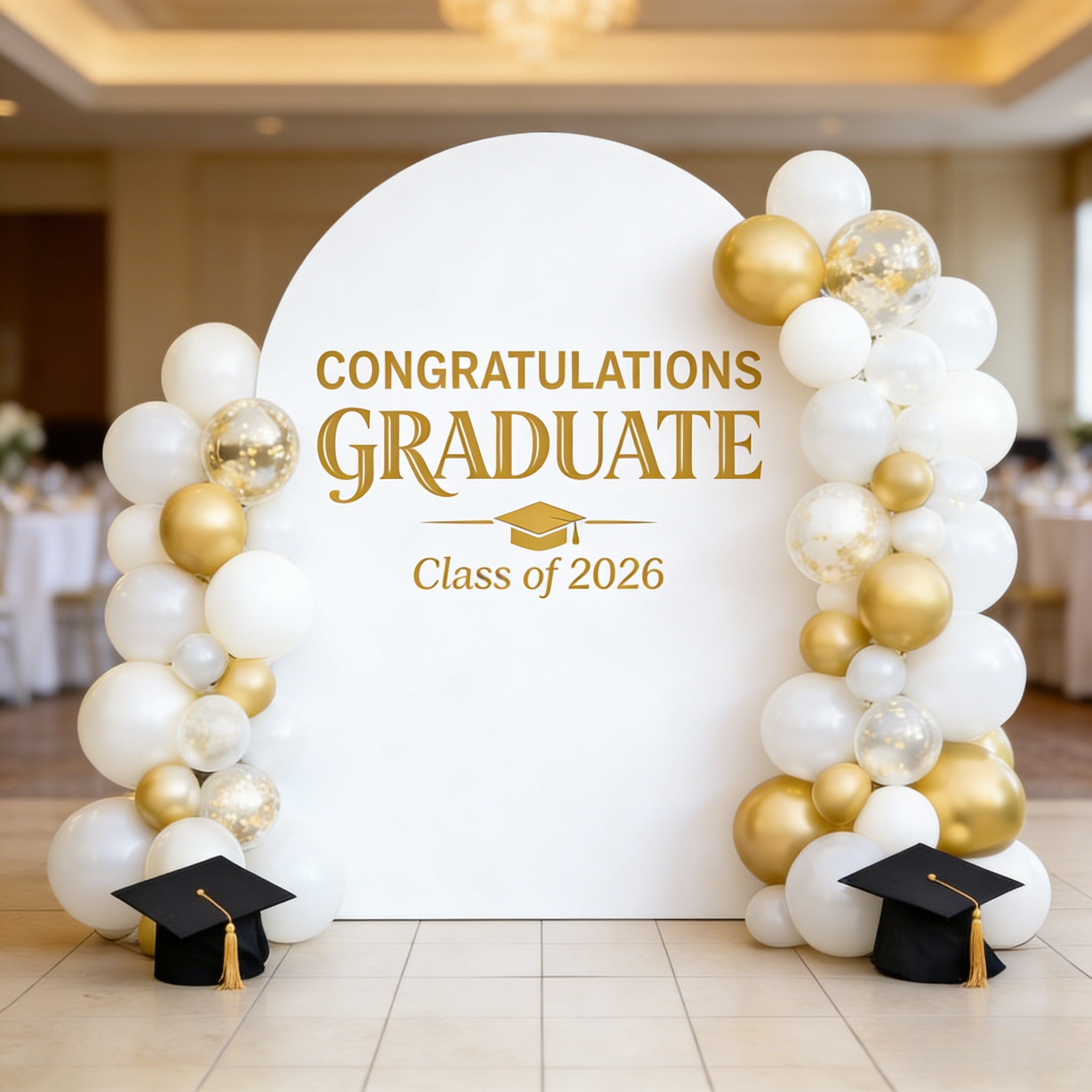 Class of 2026 Graduation Backdrop White Gold Classic Personalized Class of 2026 Backdrop CSH64-9