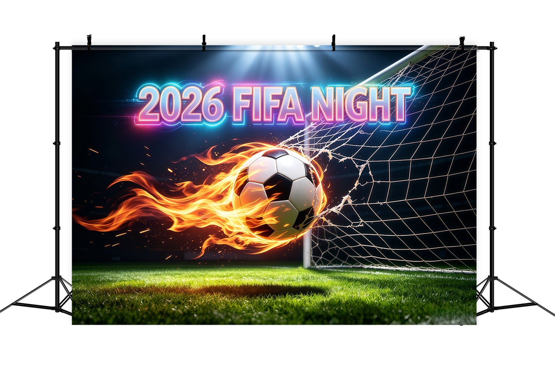 Backyard Soccer Party Backdrop Neon Flaming FIFA Night Goal Soccer Backdrop CSH64-94
