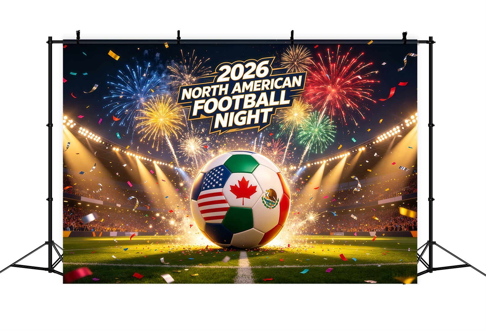 Summer Soccer Celebration Backdrop Fireworks Tricolor Soccer Celebration Football Watch Party Backdrop CSH64-96