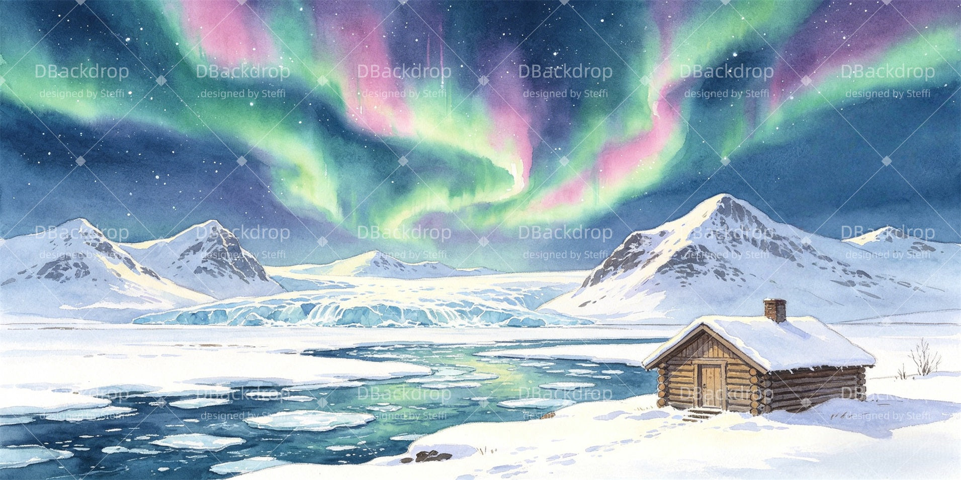 True North Backdrop Pastel Aurora Glacier Cabin Magnified VBS Backdrop CSH64-T4