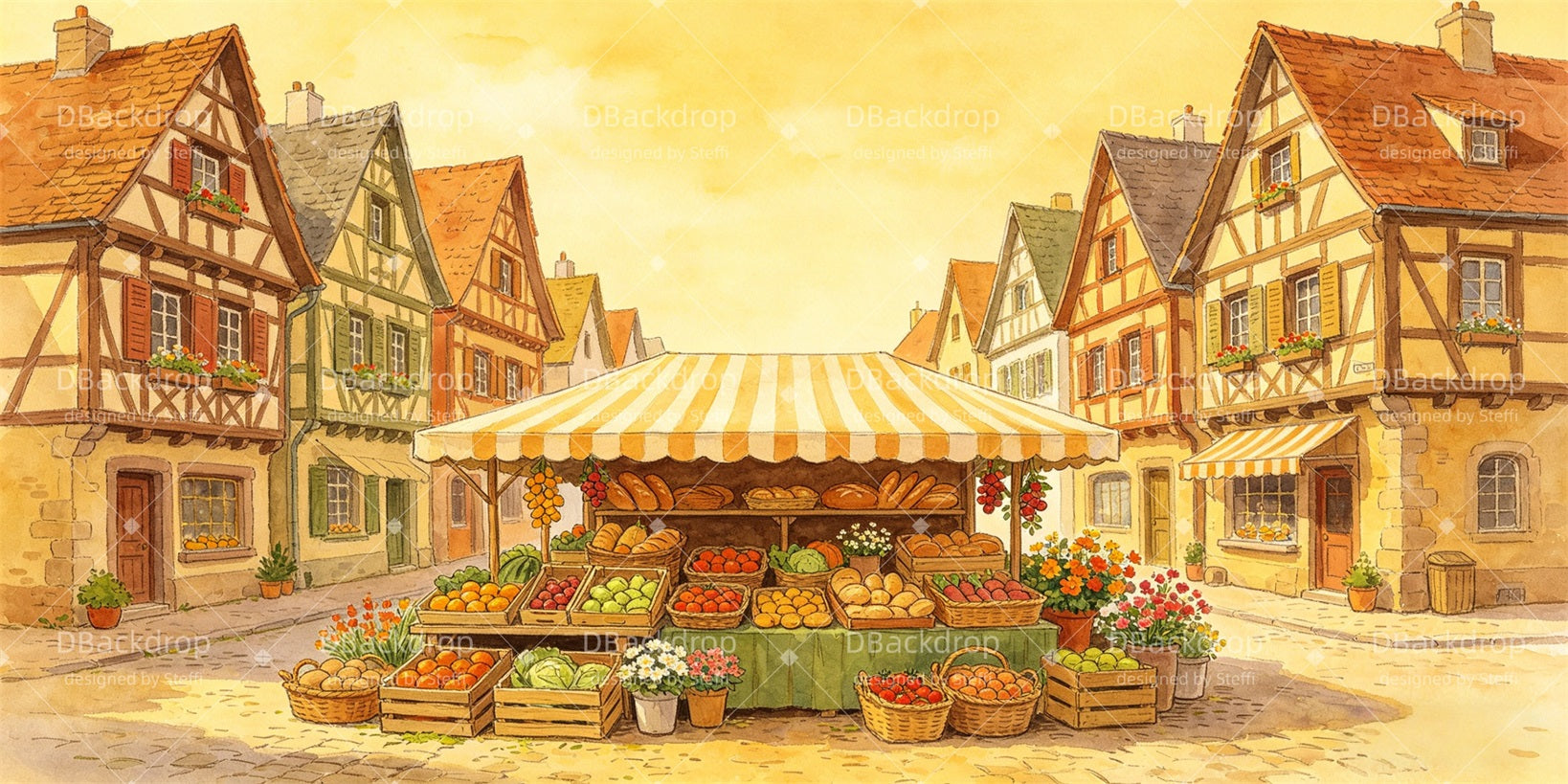Farmers Market Backdrop Sunlit Rustic Village Square Scuba VBS Backdrop CSH64-T5