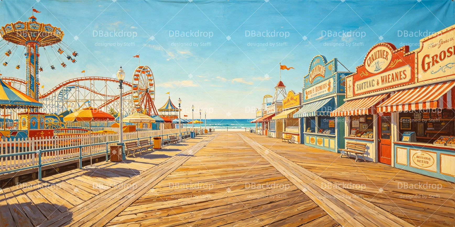 Stage Backdrops For Sale Seaside Amusement Park Theater Backdrops CSH66-T26