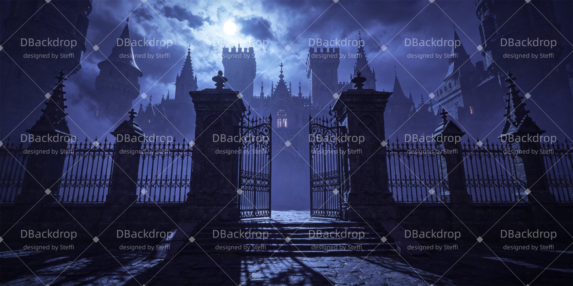 Theater Backdrop Moonlit Gothic Gate Stage Backdrop Ideas CSH66-T32