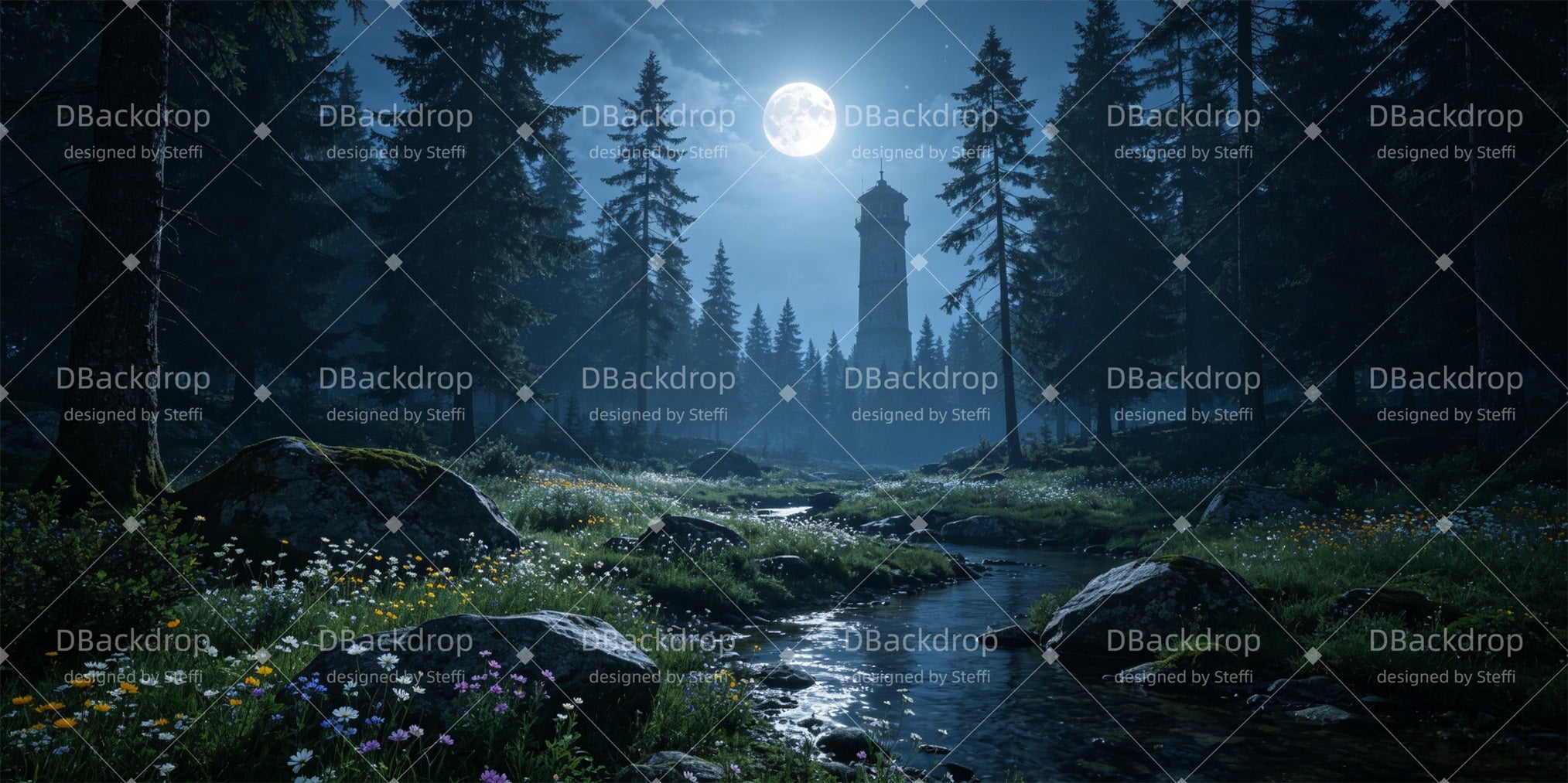 Scenic Backdrops Moonlit Forest Tower Stage Scenery Backdrops CSH66-T47