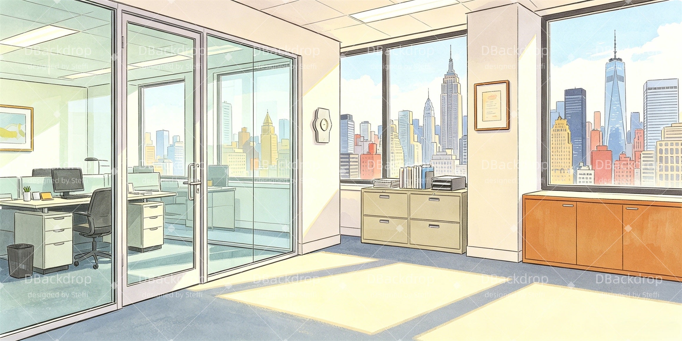 Large Stage Backdrops Modern City Office Cheap Theater Backdrops CSH66-T58