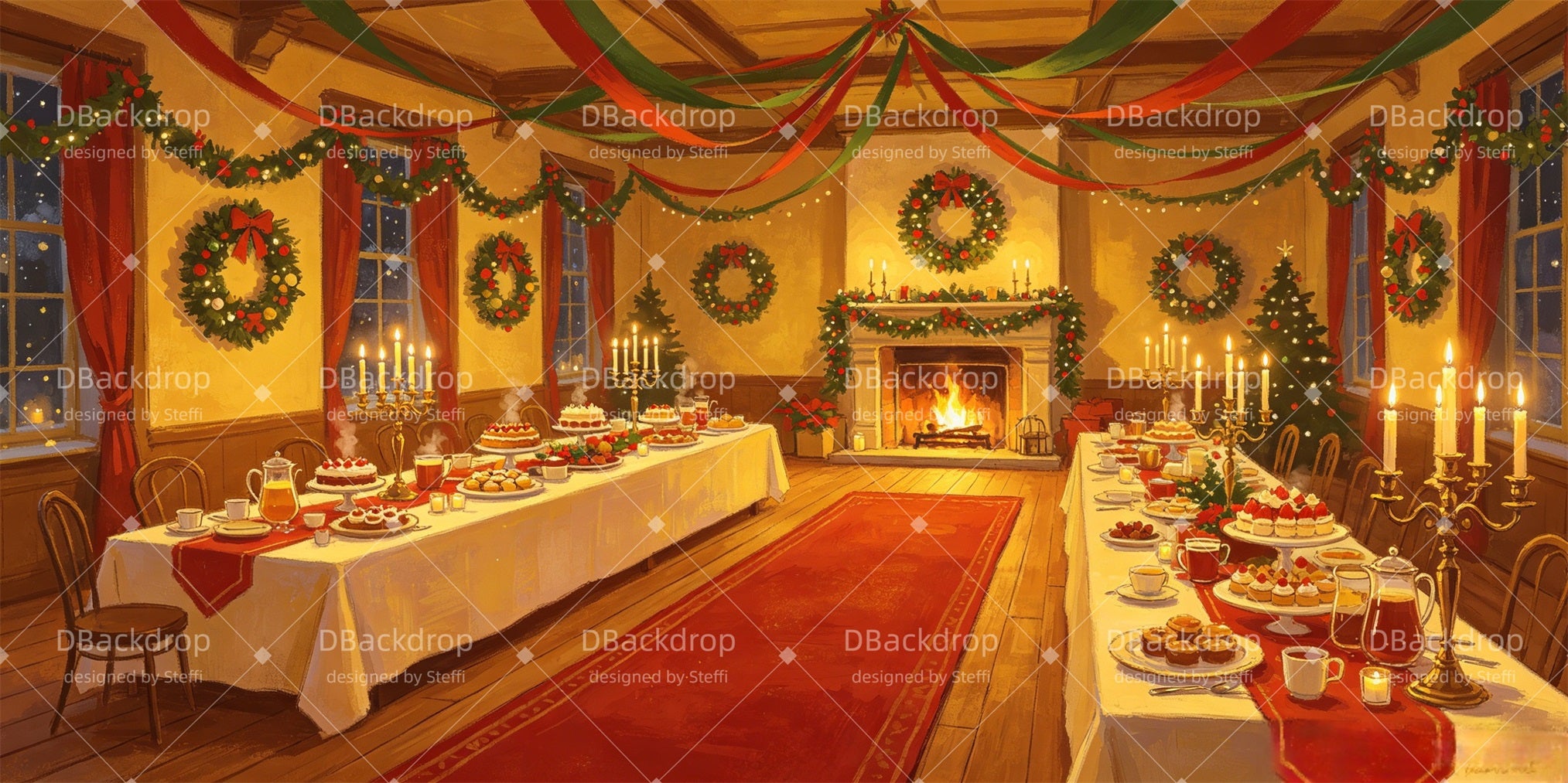 Christmas Stage Backdrops Christmas Banquet Hall Theater Backdrop CSH66-T67