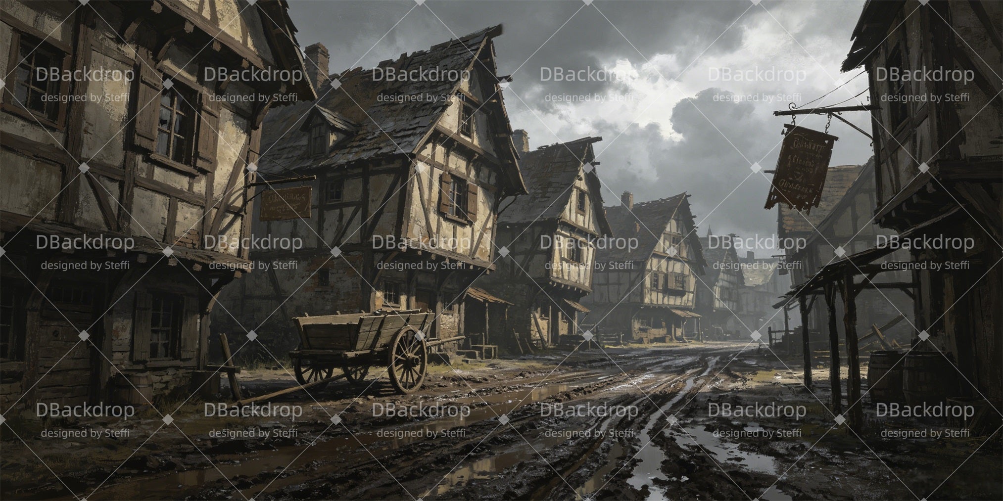 Movie Theater Backdrop Dark Medieval Village Stage Backdrop Ideas CSH66-T78