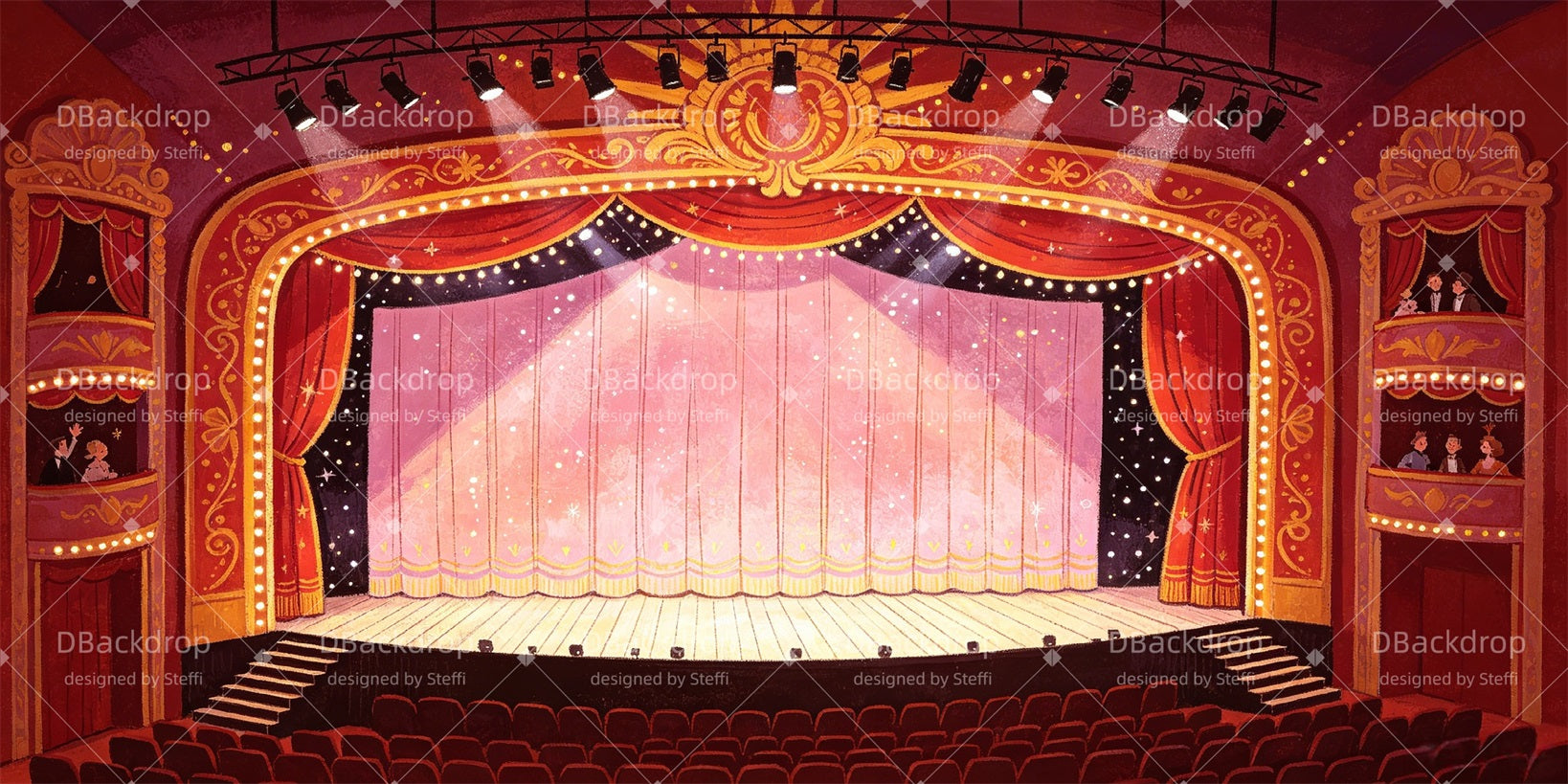 Musical Backdrop Ornate Stage Curtains Broadway Stage Backdrop CSH66-T9