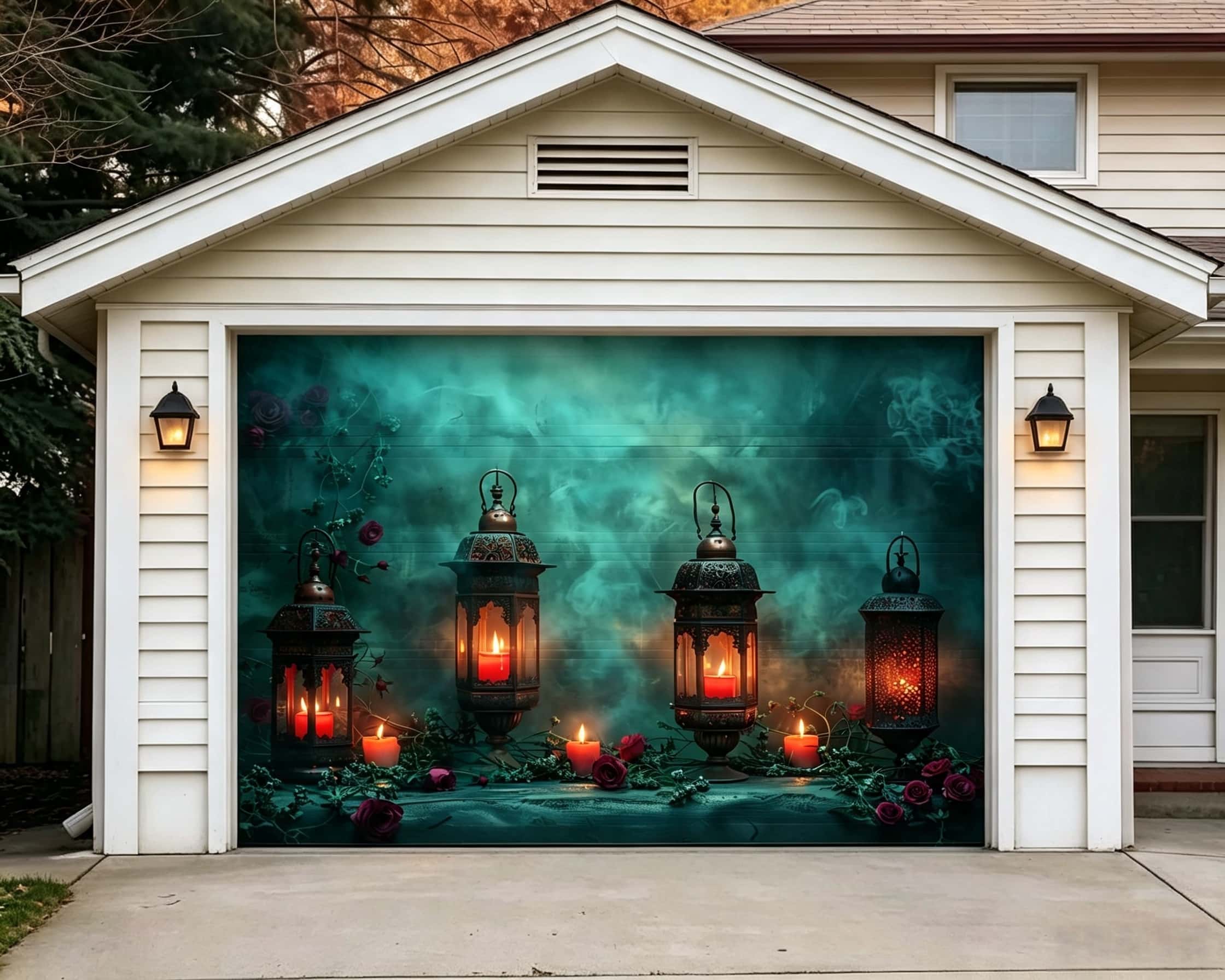 Halloween Backdrop Candlelit Rose Lantern Display Halloween Garage Door Banner CSH67-10-1 car