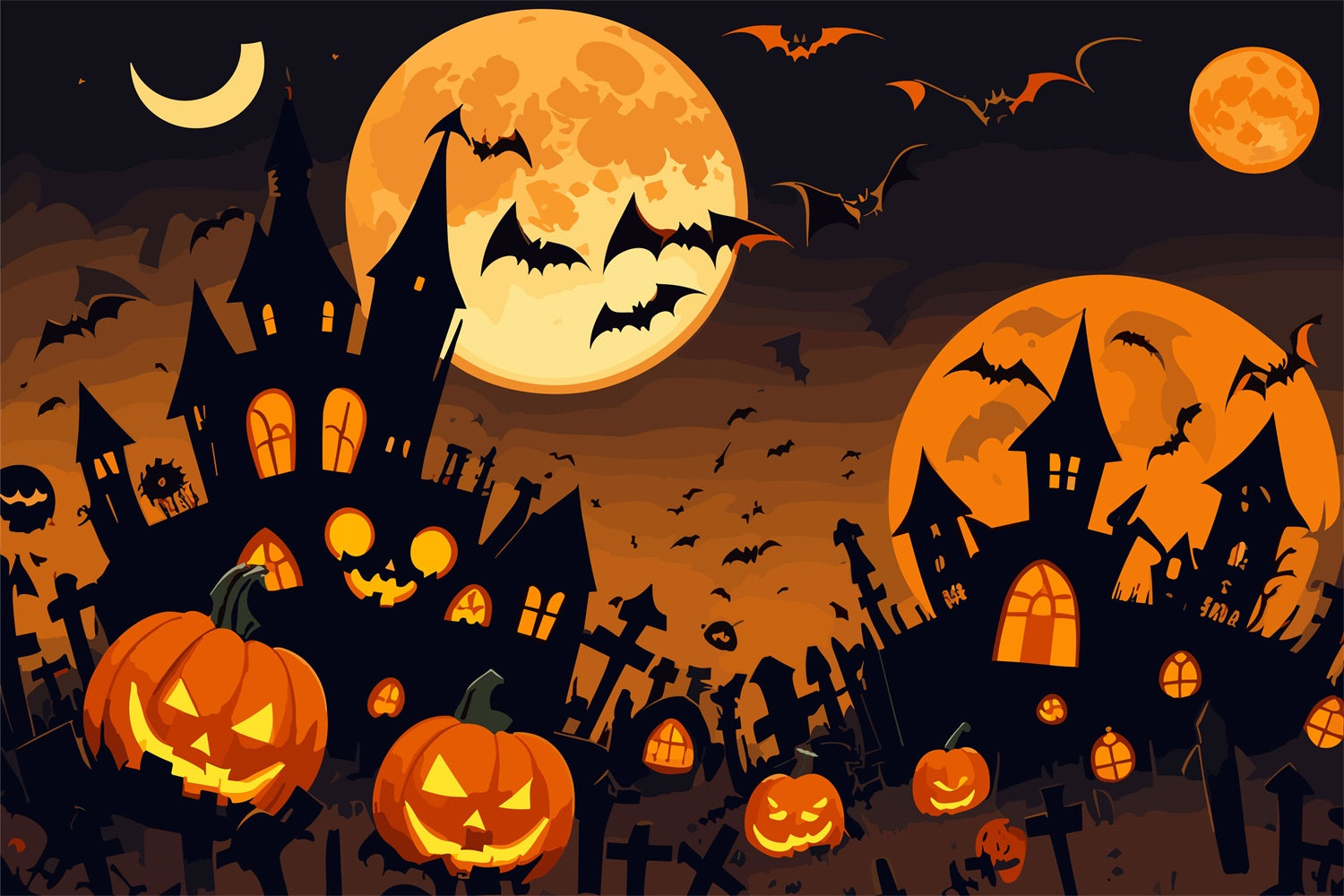 Halloween Backdrop Moonlit Pumpkin Haunted Village Halloween Garage Door Decorations CSH67-12