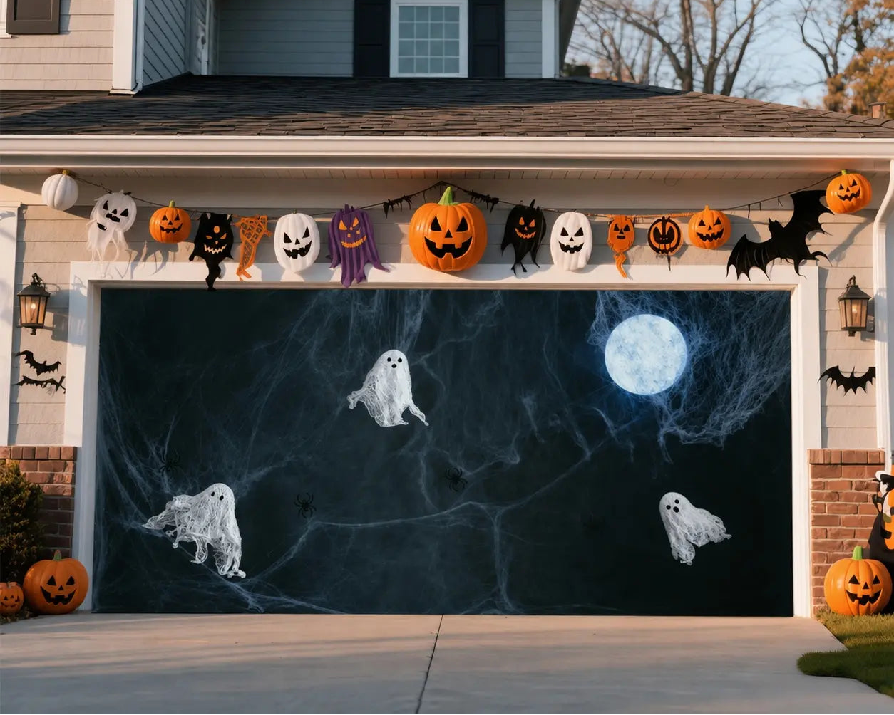 Halloween Spooky Backdrop Moonlit Cobweb Ghost Gathering Halloween Garage Door Decor CSH67-13-2 car
