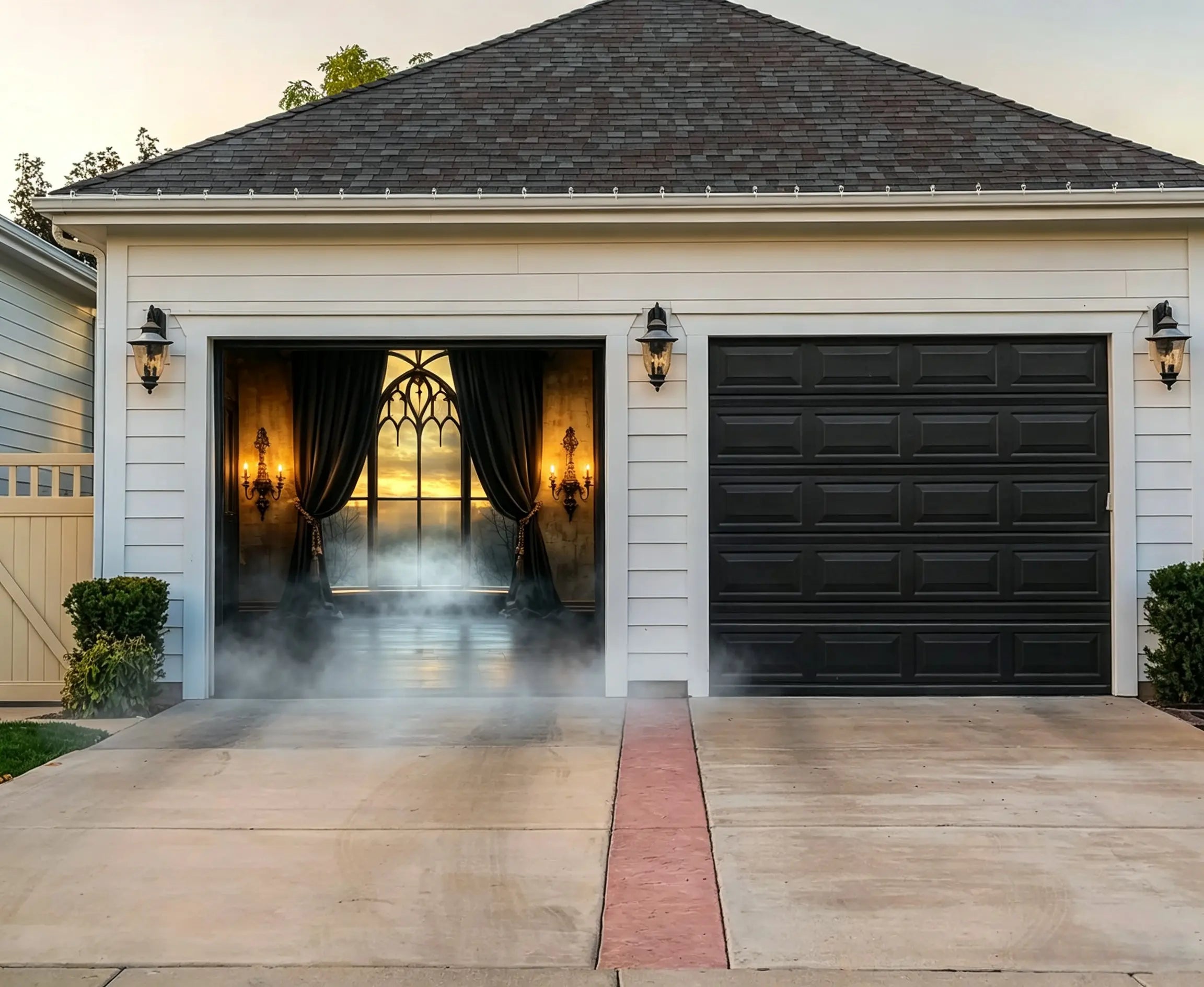 Halloween Backdrop Ideas Candlelit Gothic Window Chamber Outdoor Halloween Garage Door Banner CSH67-14