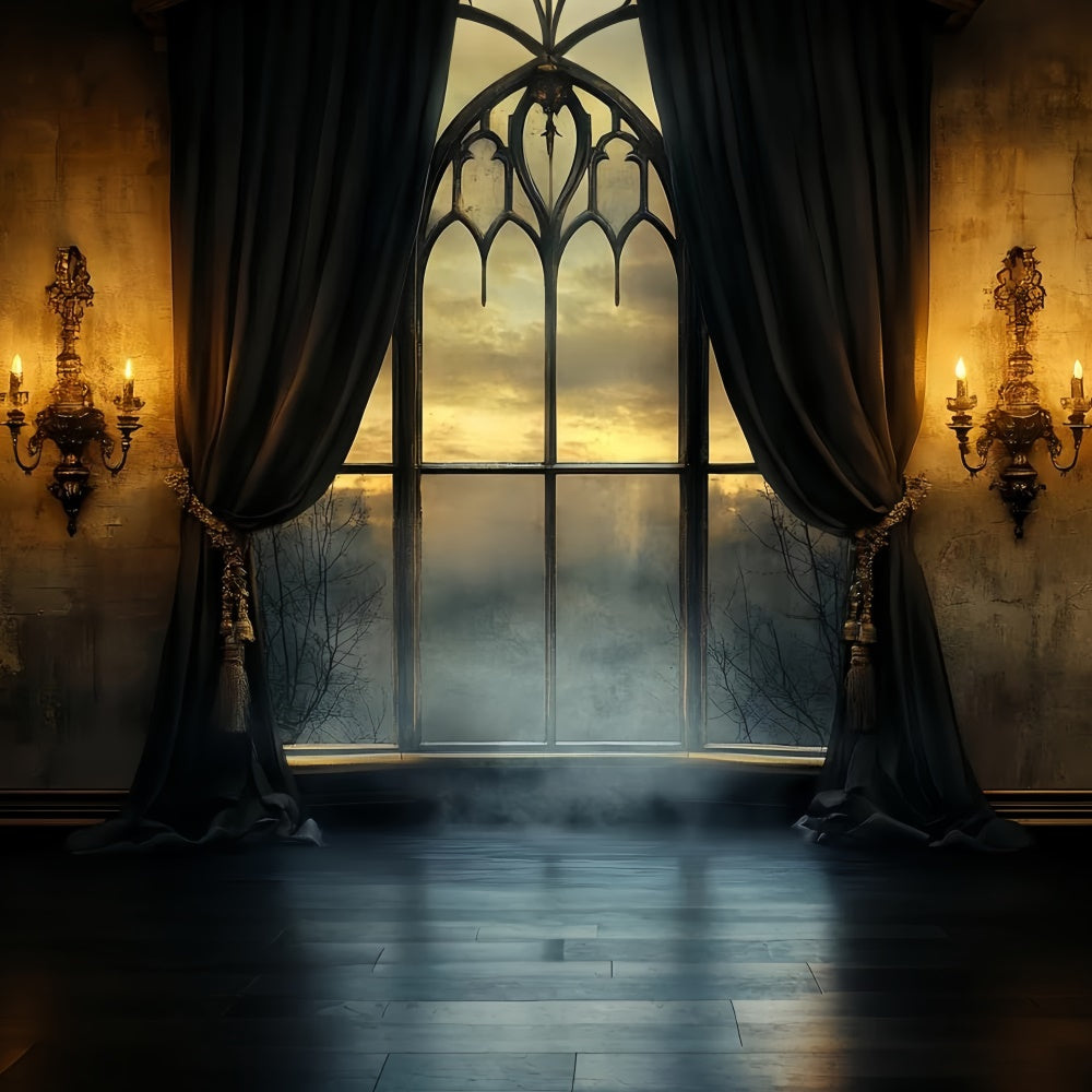 Halloween Backdrop Ideas Candlelit Gothic Window Chamber Outdoor Halloween Garage Door Banner CSH67-14