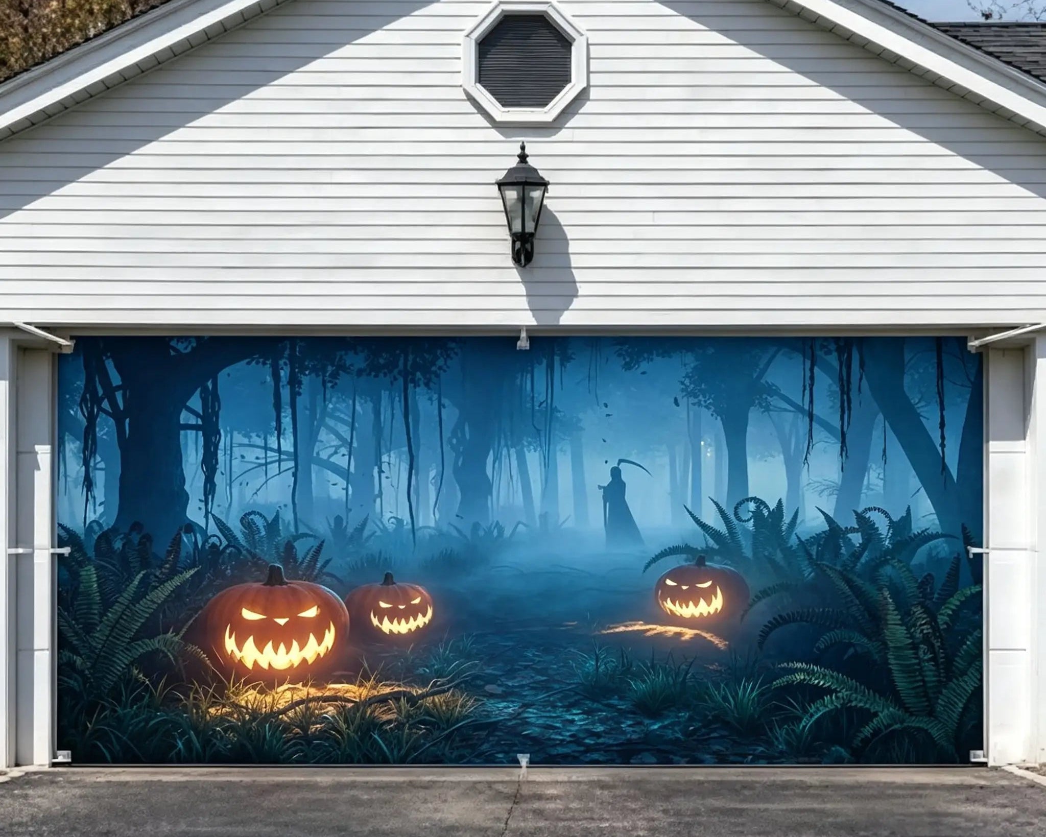 Halloween Moonlit Witch Pumpkin Forest Garage Door Decor CSH67-23-2 car