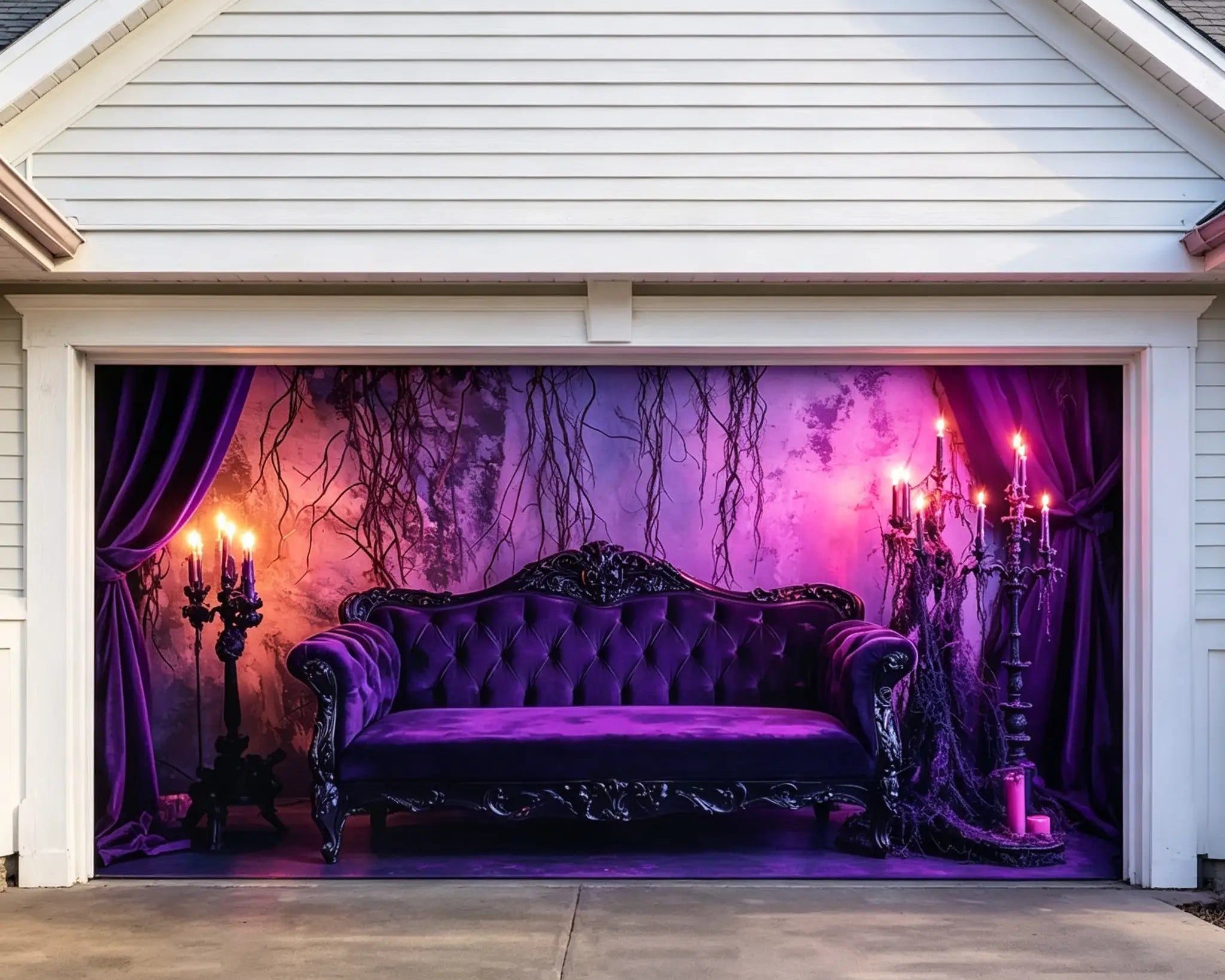 Spooky Halloween Purple Velvet Candlelit Parlor Garage Door Decor CSH67-28-2 car