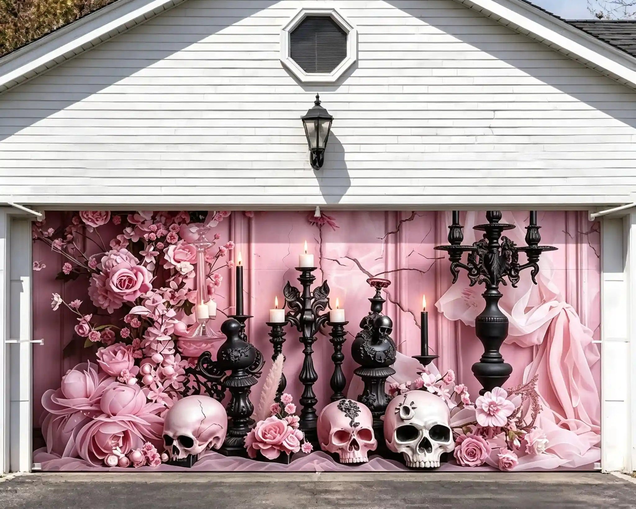 Scary Halloween Pink Rose Skull Candelabra Garage Door Cover CSH67-31-2 car