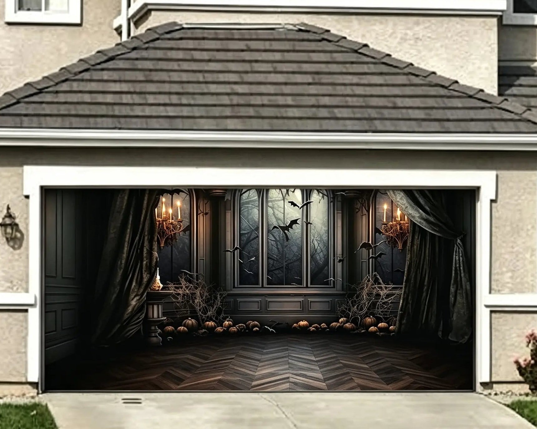 Halloween Horror Candlelit Bat Gothic Parlor Garage Door Decor CSH67-38-2 car