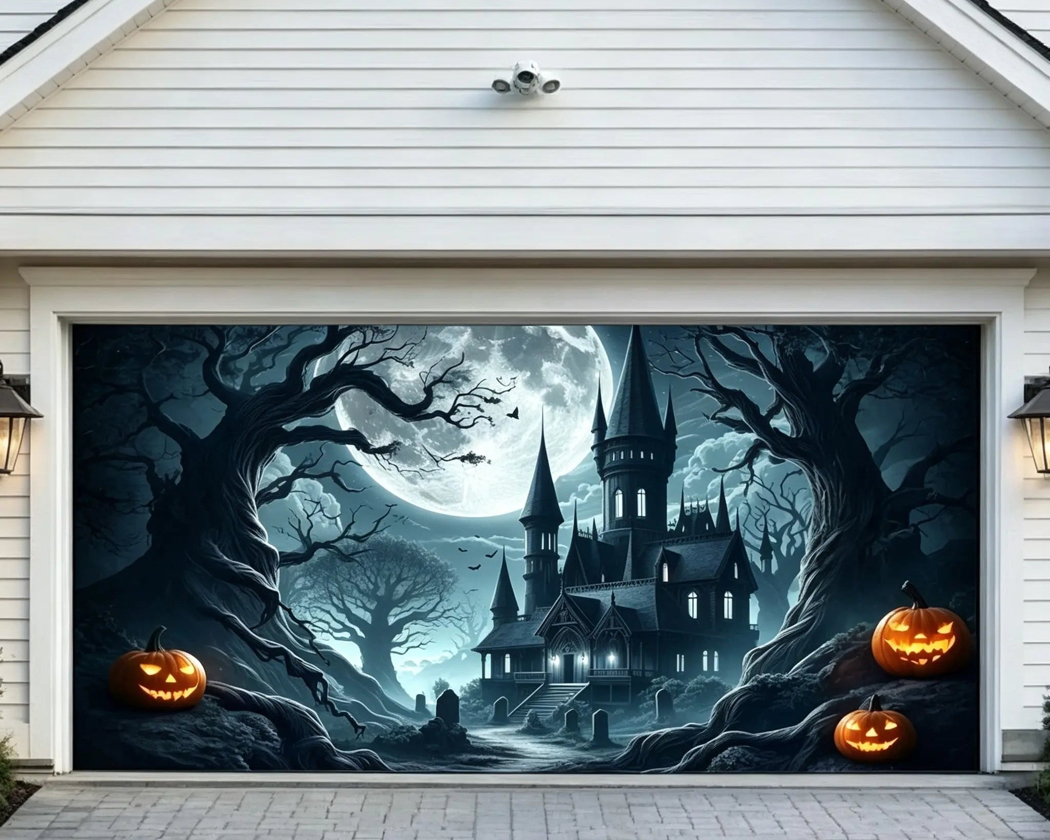 Halloween Spooky Moonlit Pumpkin Gothic Castle Garage Door Cover CSH67-41-2 car