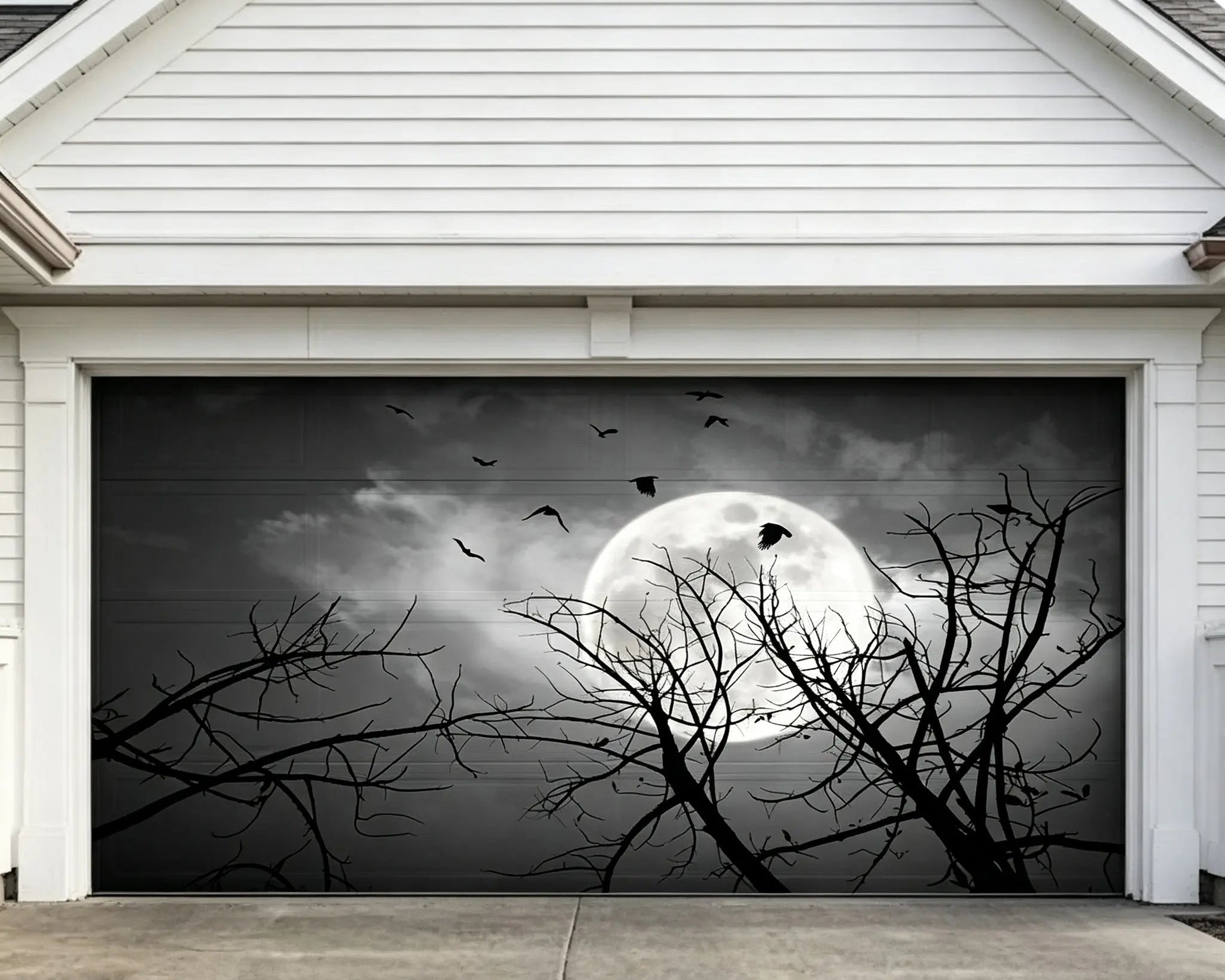Halloween Moonlit Ravens Twisted Branches Garage Door Decorations CSH67-42-2 car