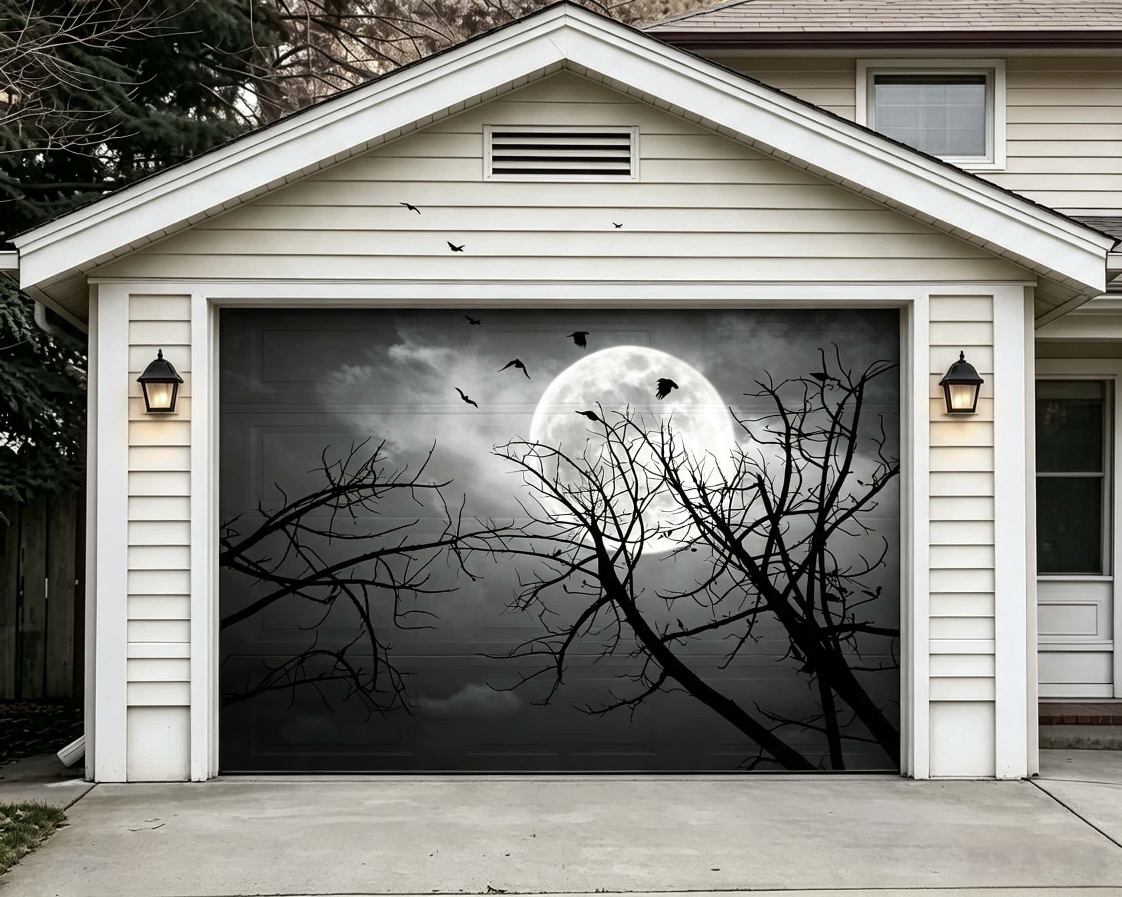 Halloween Moonlit Ravens Twisted Branches Garage Door Decorations CSH67-42-1 car