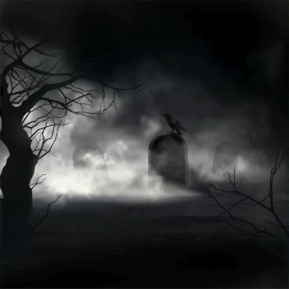 Halloween Foggy Raven Tombstones Graveyard Outdoor Garage Door Cover CSH67-44-1 car