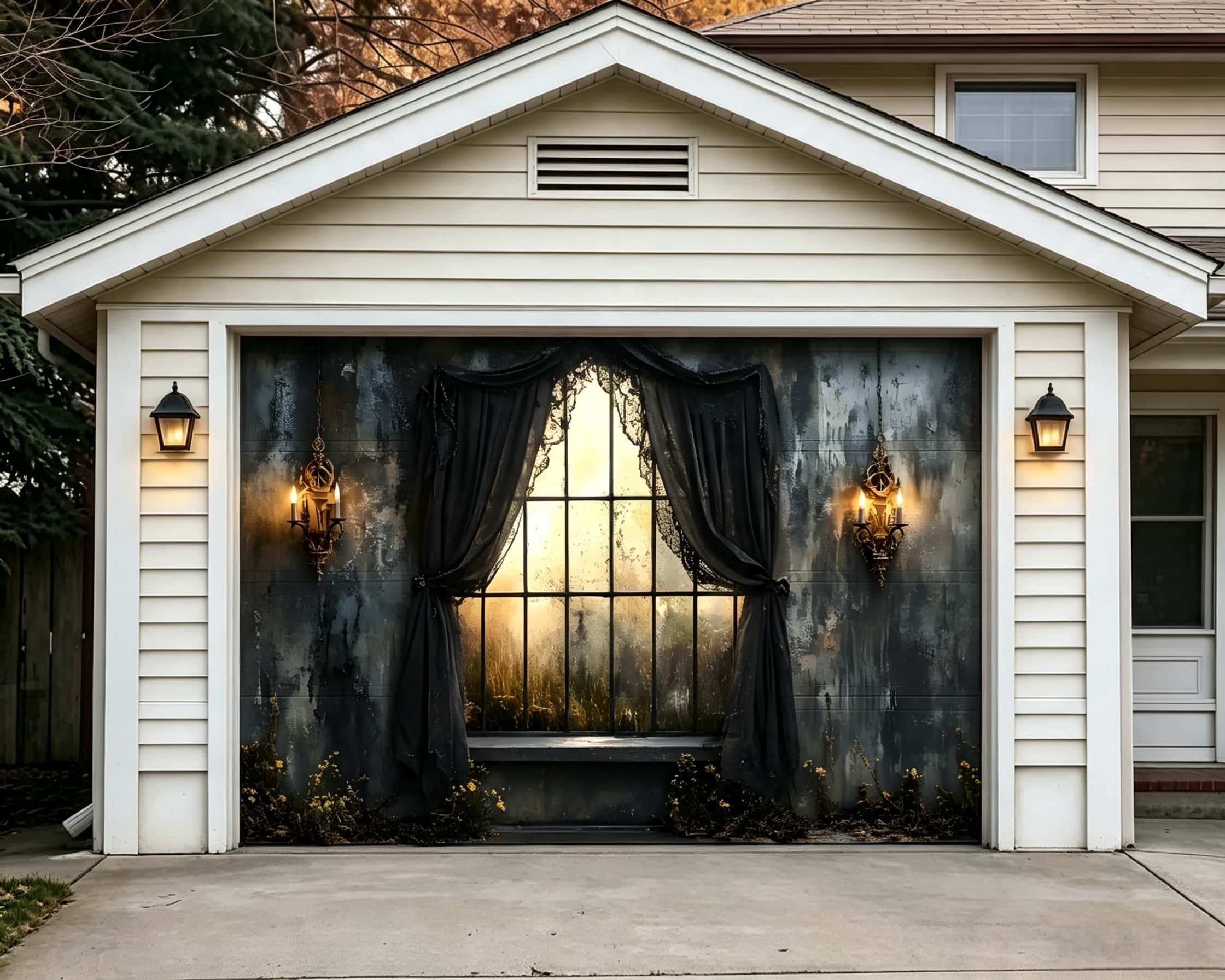 Halloween Candlelit Draped Gothic Window Garage Door Cover CSH67-45-1 car