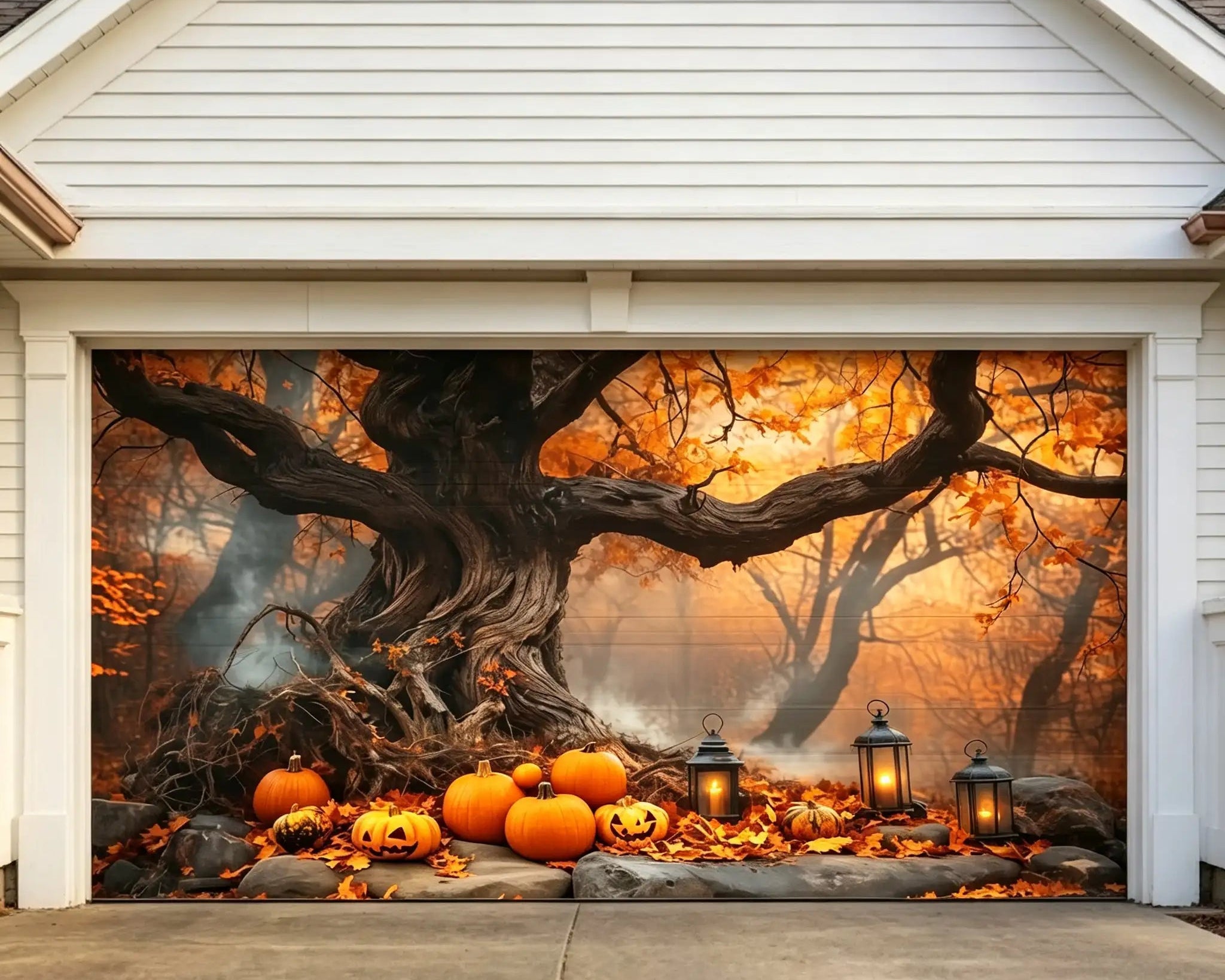 Halloween Pumpkin Lantern Ancient Tree Garage Door Decorations CSH67-47-2 car