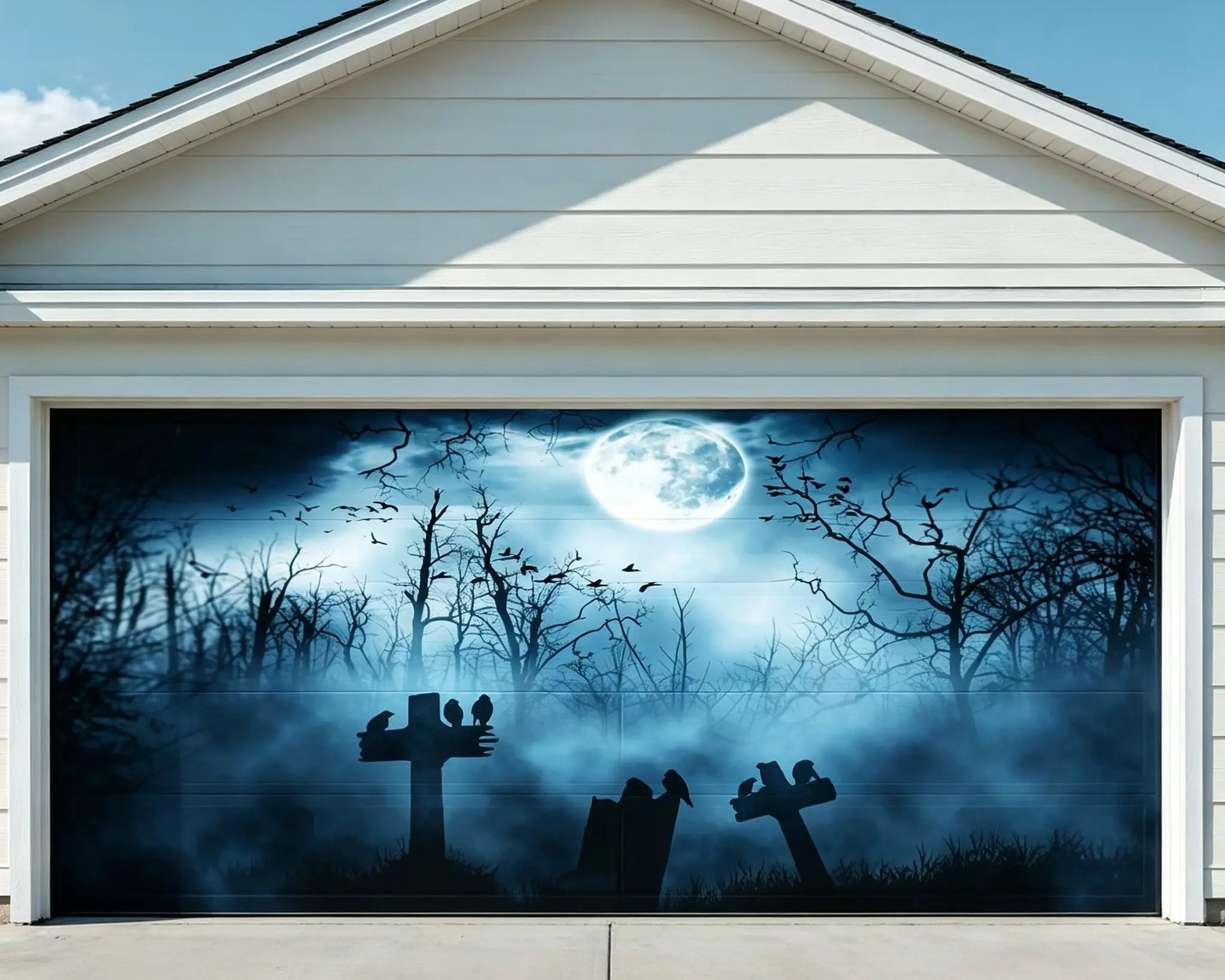 Halloween Forest Moonlit Raven Foggy Graveyard Garage Door Cover CSH67-50-2 car