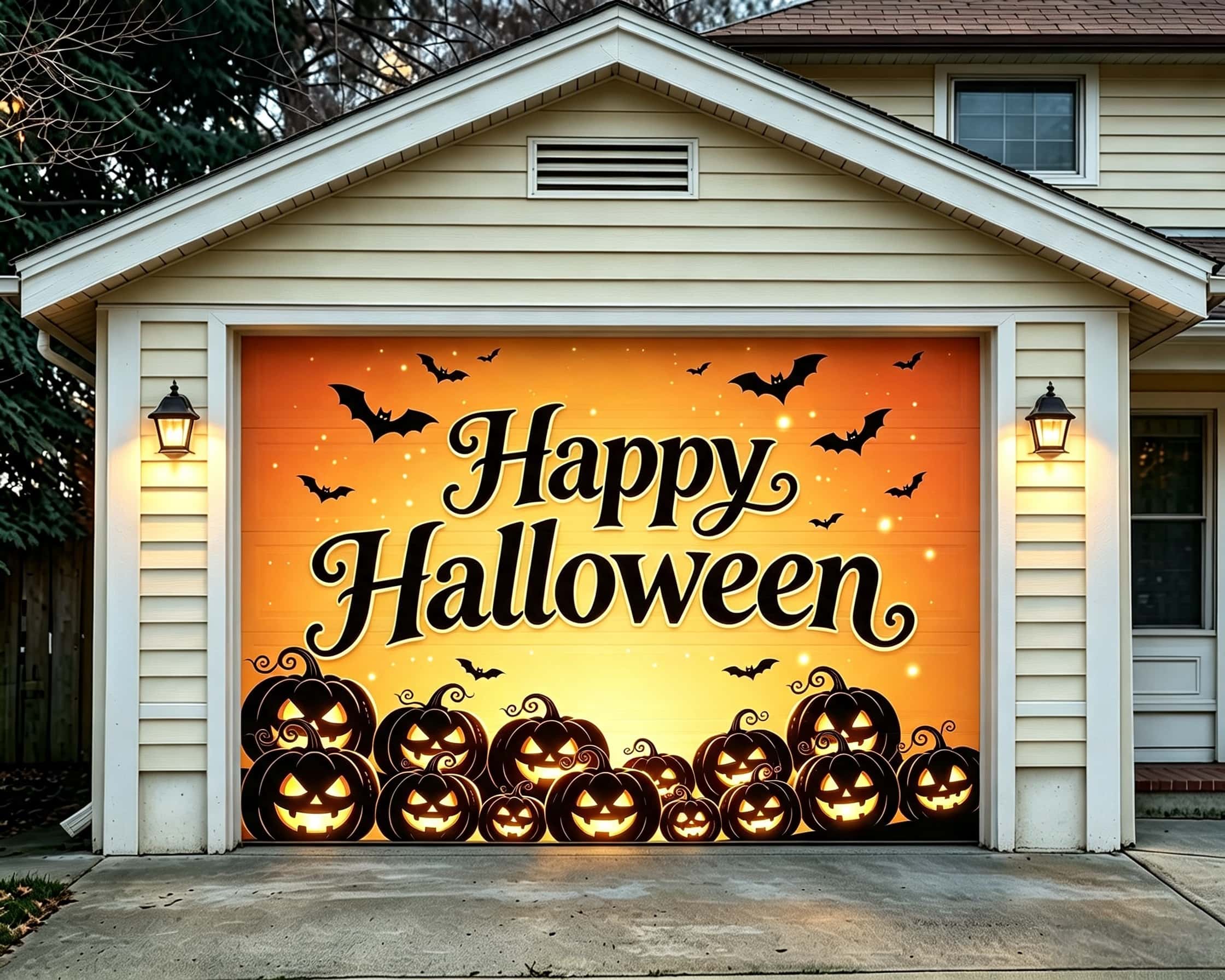 Pumpkin Halloween Garage Door Banner Orange Pumpkin Bat Greeting Halloween Garage Decorations CSH67-51-1 car
