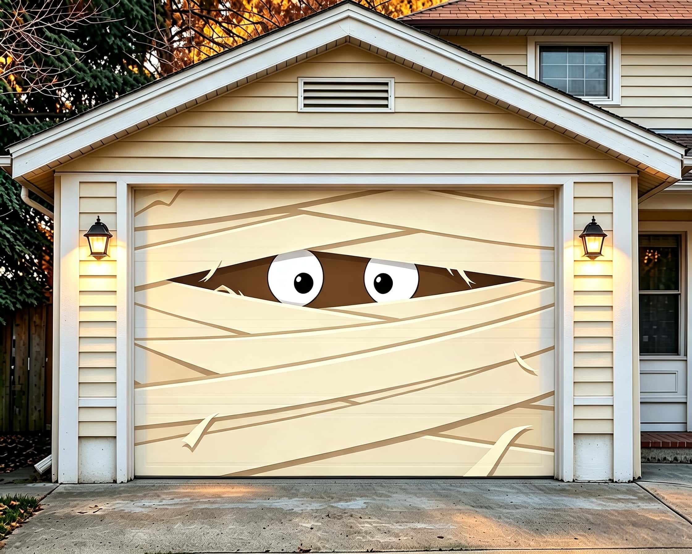 Cute Halloween Garage Door Decor Peeking Mummy Wrapped Bandages Halloween Garage Decorations CSH67-60-1 car
