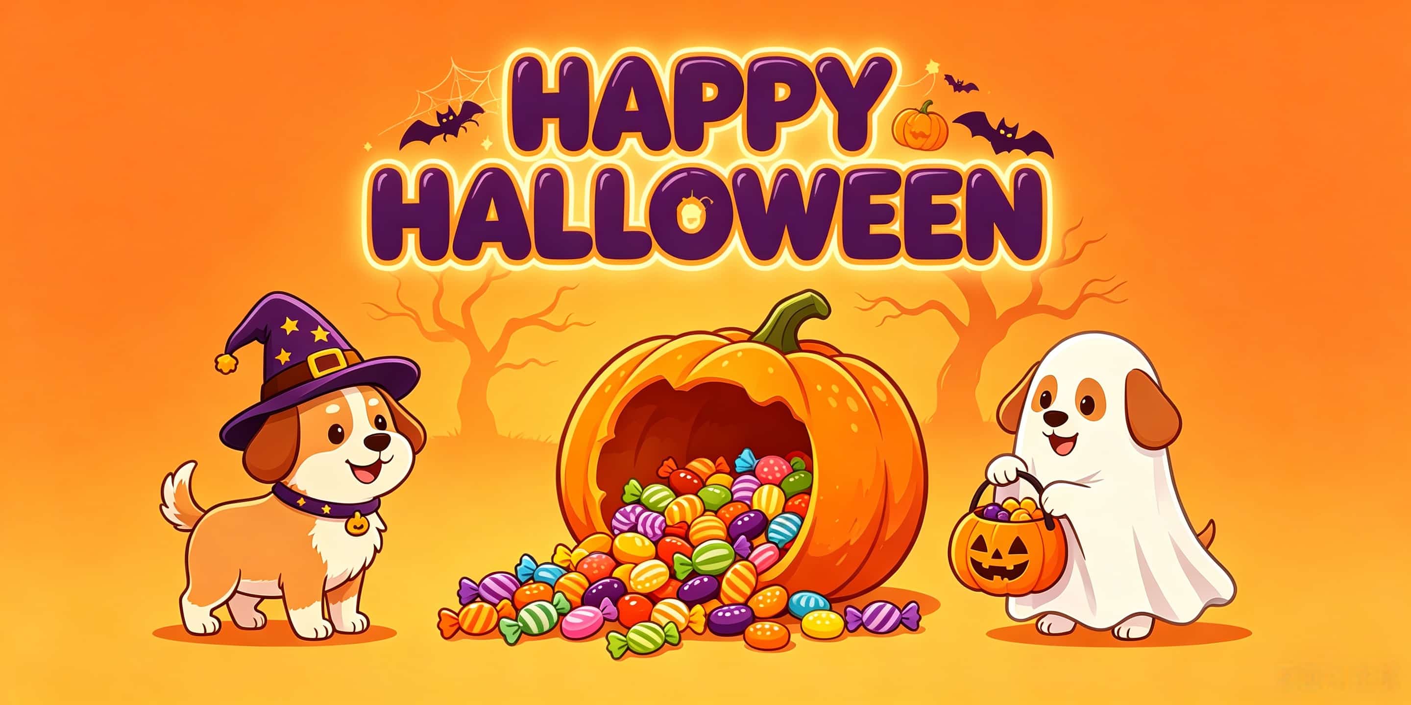 Cute Halloween Garage Door Decor Candy Pumpkin Costume Puppies Halloween Garage Door Wrap CSH67-64-2 car