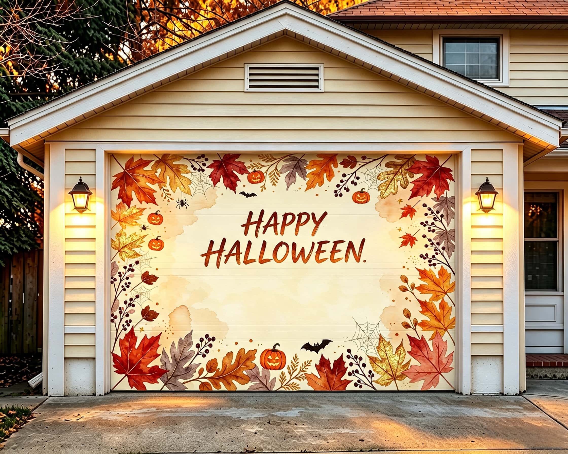 Halloween Yard Garage Door Decor Autumn Leaves Pumpkin Greeting Halloween Garage Door Poster CSH67-70-1 car