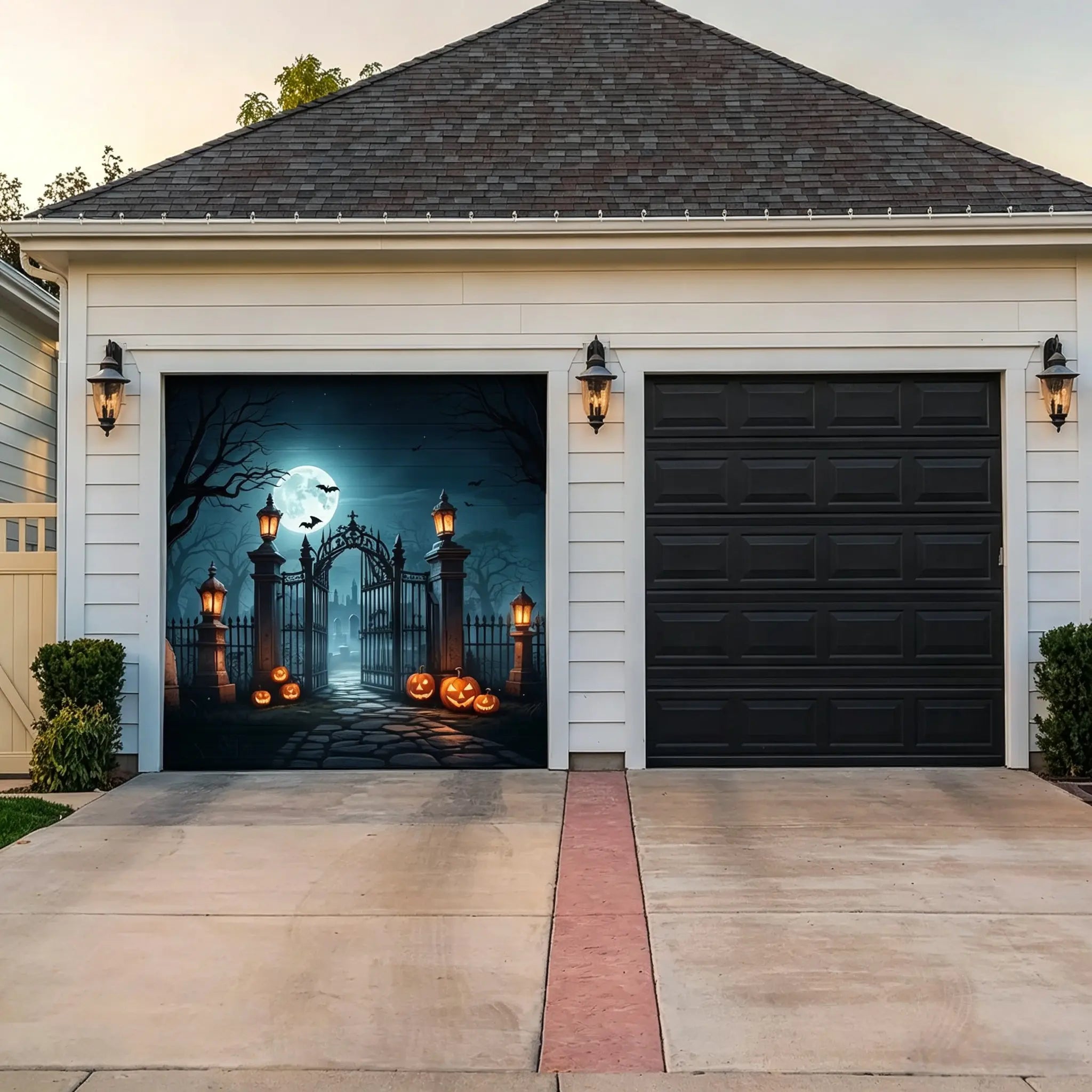 Halloween Backdrop Moonlit Pumpkin Cemetery Gateway Halloween Garage Door Decor CSH67-8