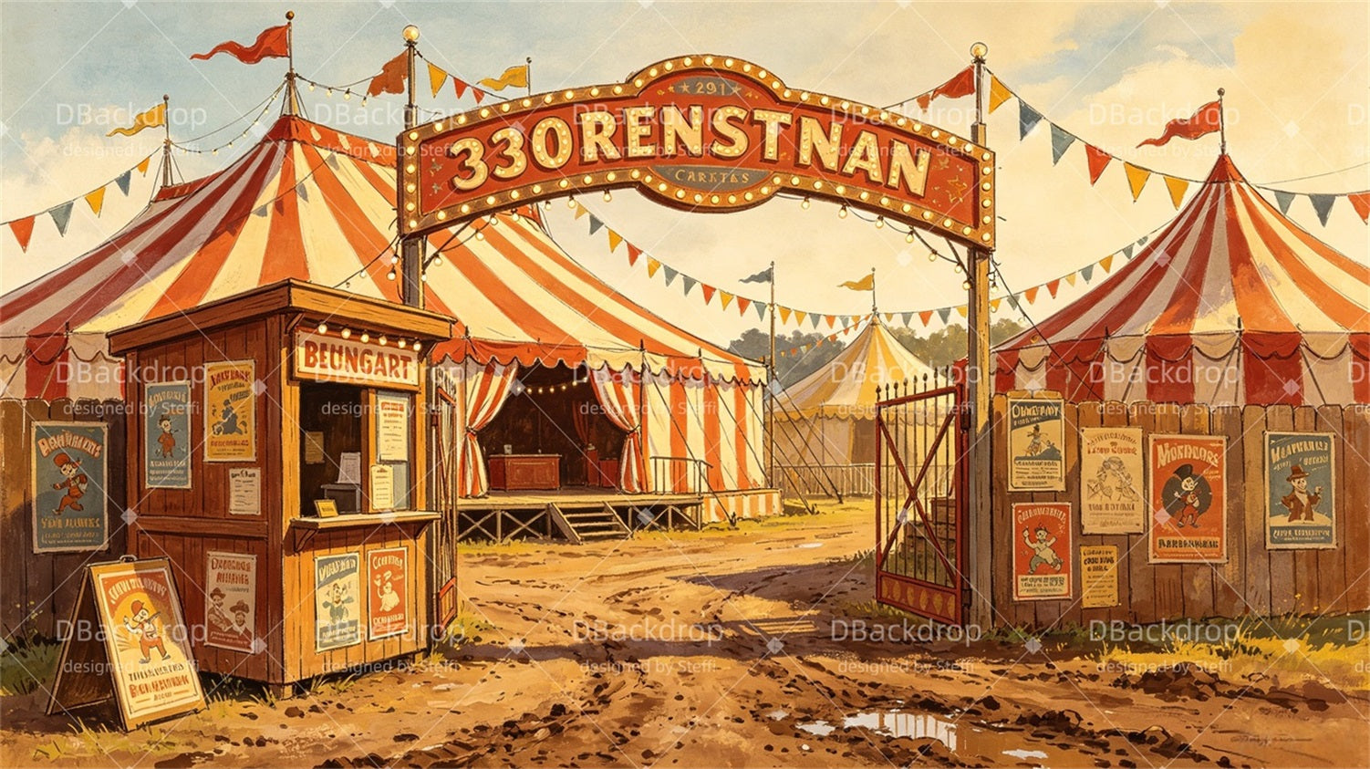 Circus Stage Backdrop Vintage Circus Entrance Theater Backdrop CSH67-T11