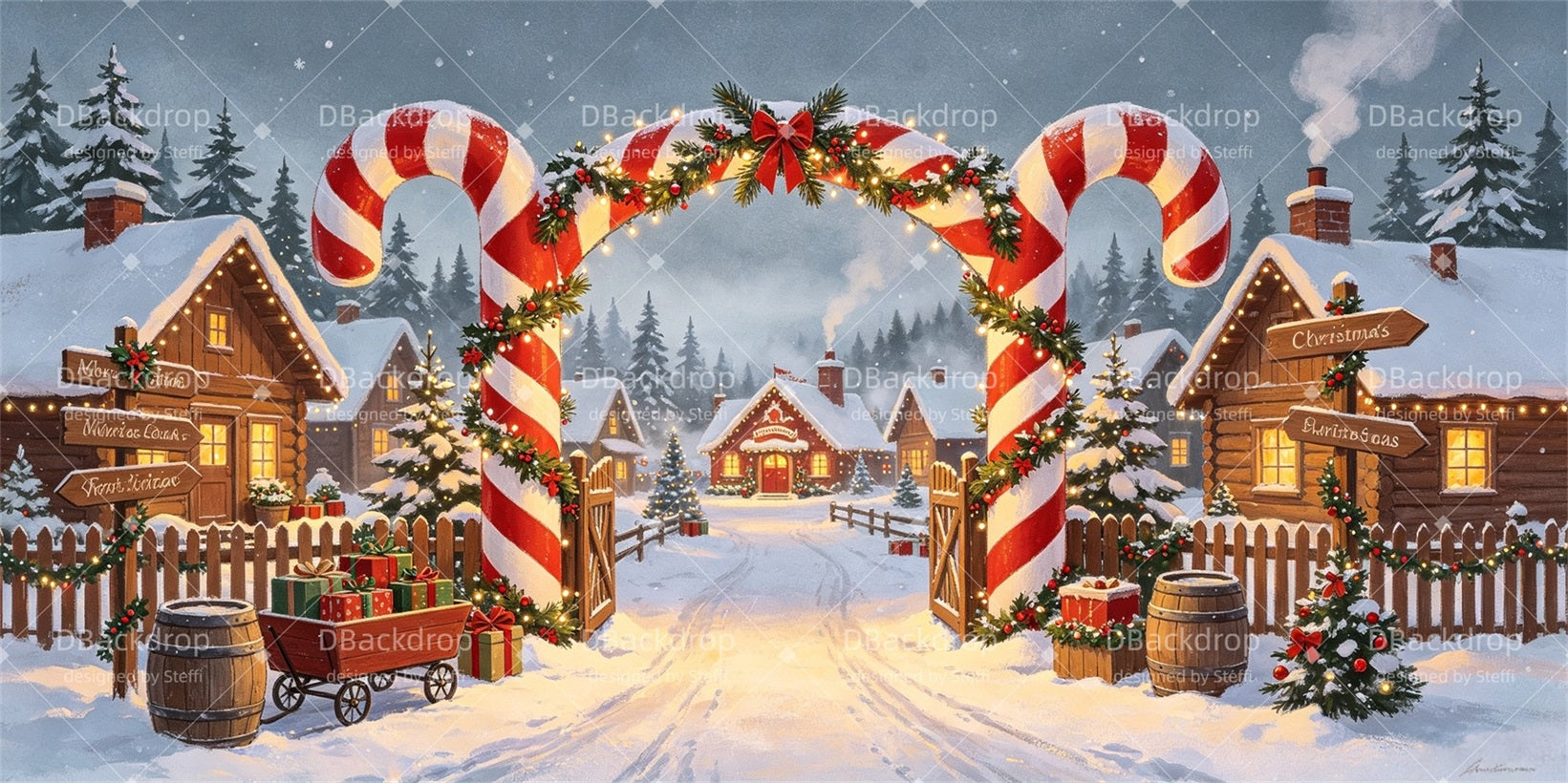Christmas Stage Backdrops Candy Cane Village School Play Backdrop CSH67-T27