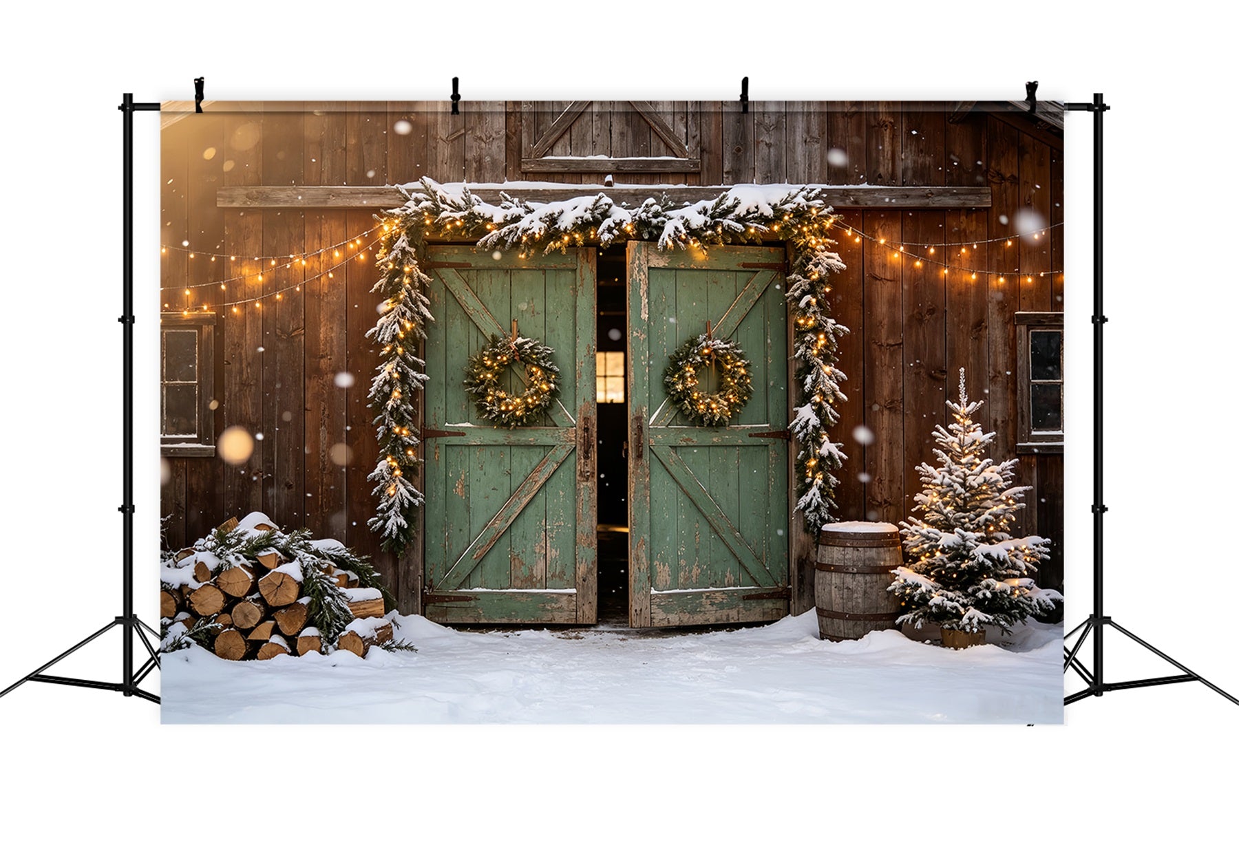 Rustic Christmas Backdrops Wood Barn Door Decor Photography Christmas Backdrops CSH68-100