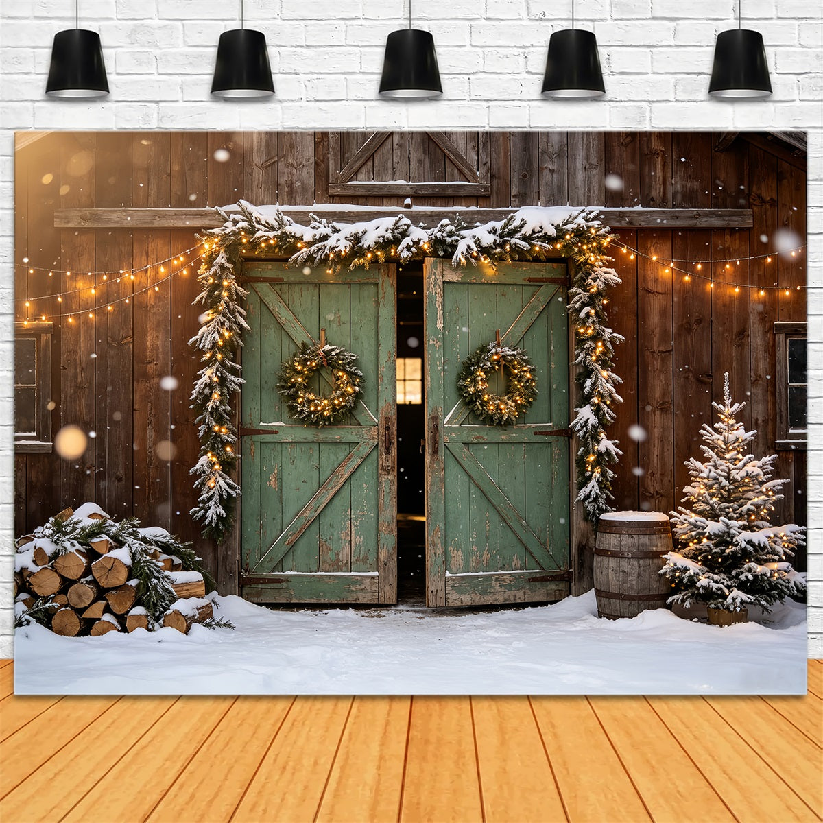 Rustic Christmas Backdrops Wood Barn Door Decor Photography Christmas Backdrops CSH68-100