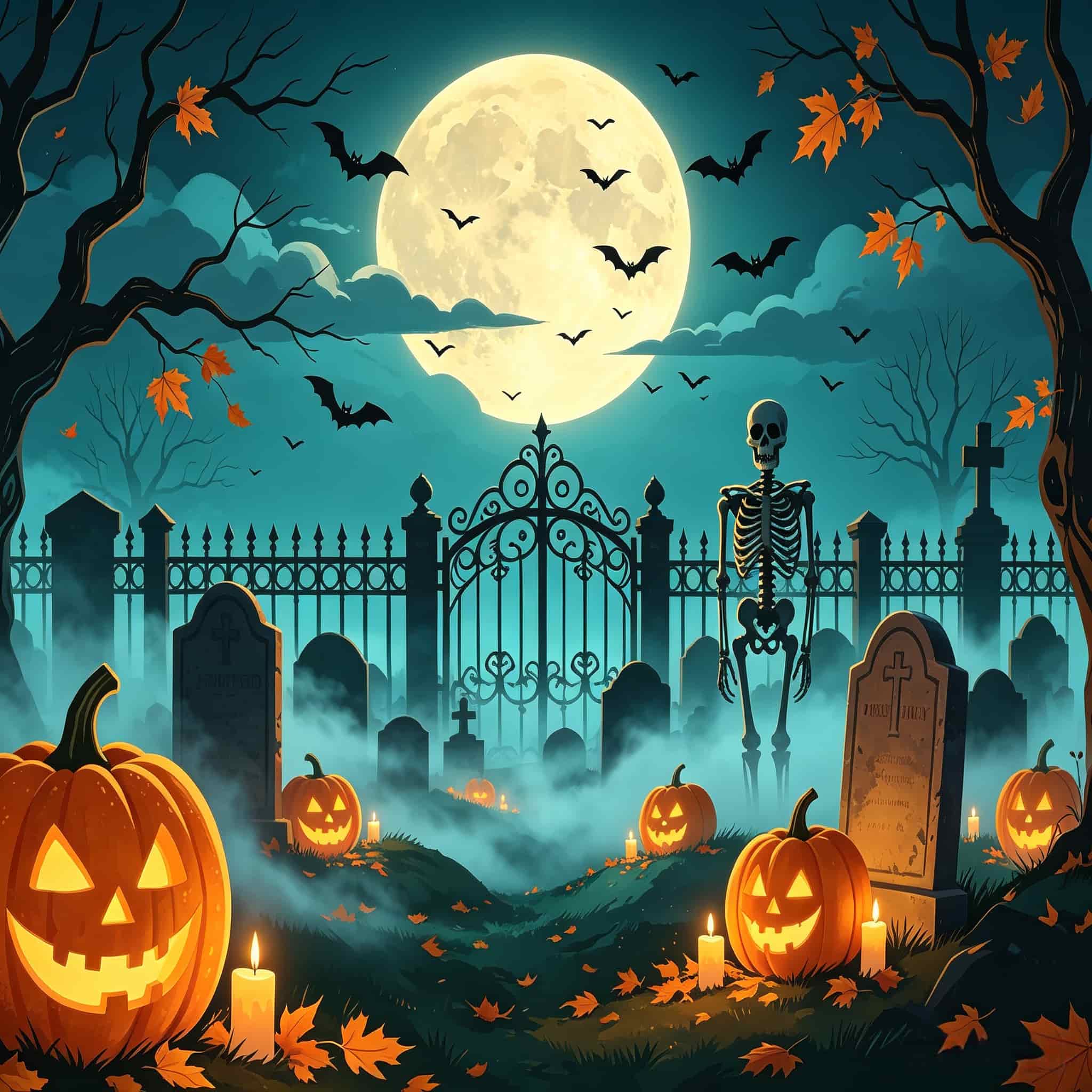 Graveyard Halloween Garage Door Cover Moonlit Skeleton Gate Halloween House Garage Decorations CSH68-13-1 car