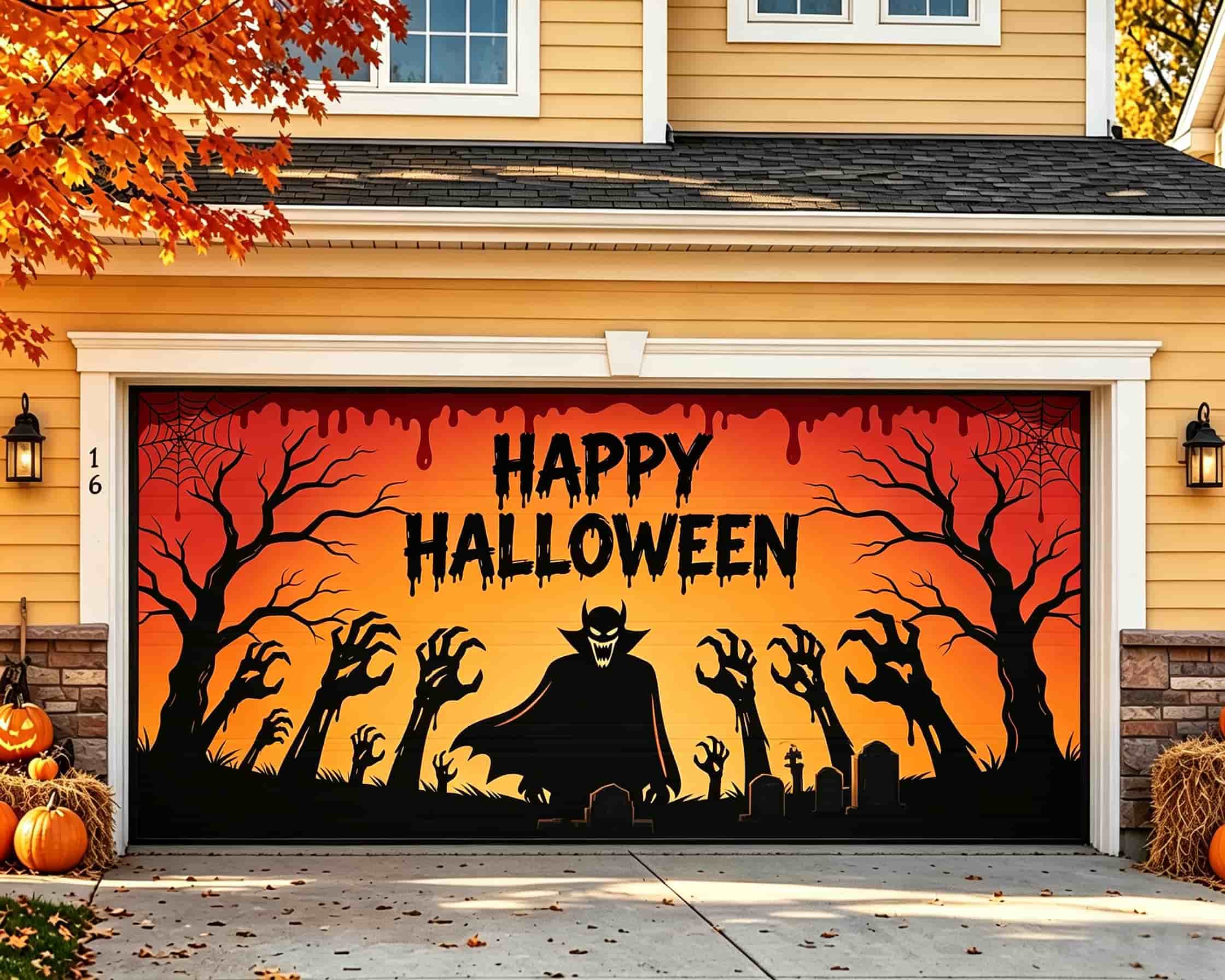 Vampire Halloween Garage Door Cover Zombie Hands Silhouette Halloween Garage Door Decor CSH68-18-2 car