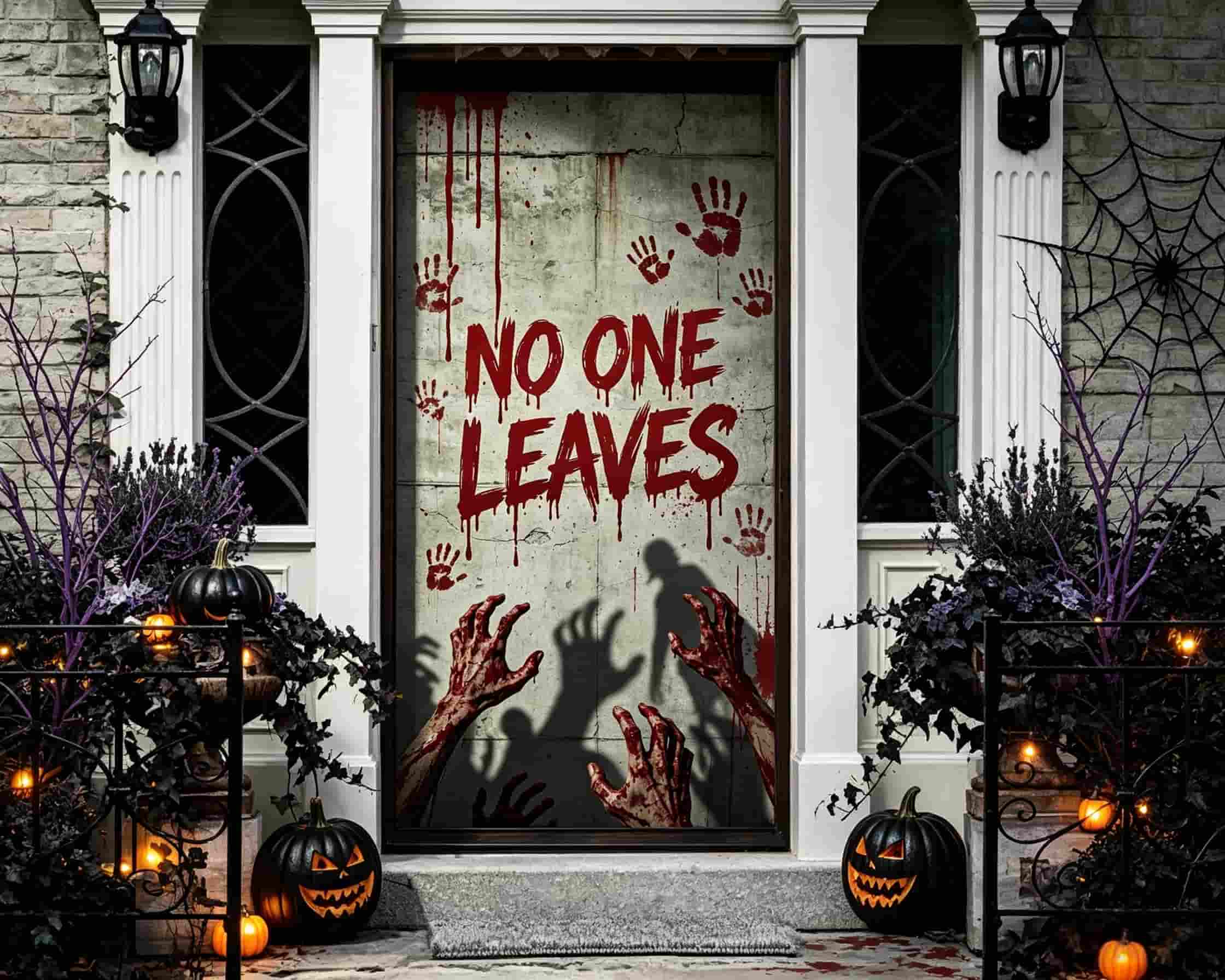 Bloody Handprint Door Horror Wall Zombie Hands Halloween Front Door Poster CSH68-21