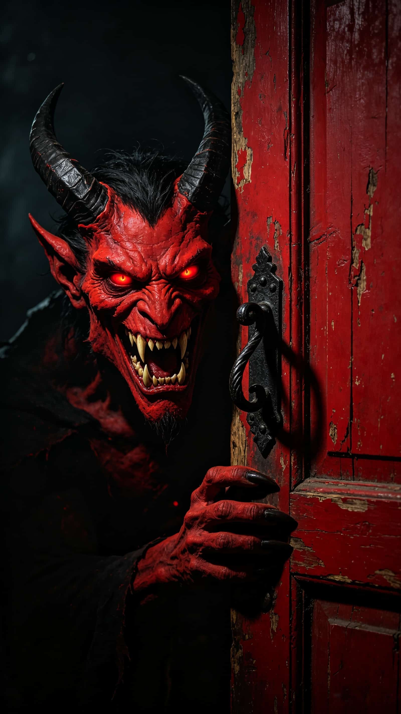 Demon Face Door Red Devil Doorway Stare Halloween Front Door Tapestry CSH68-23