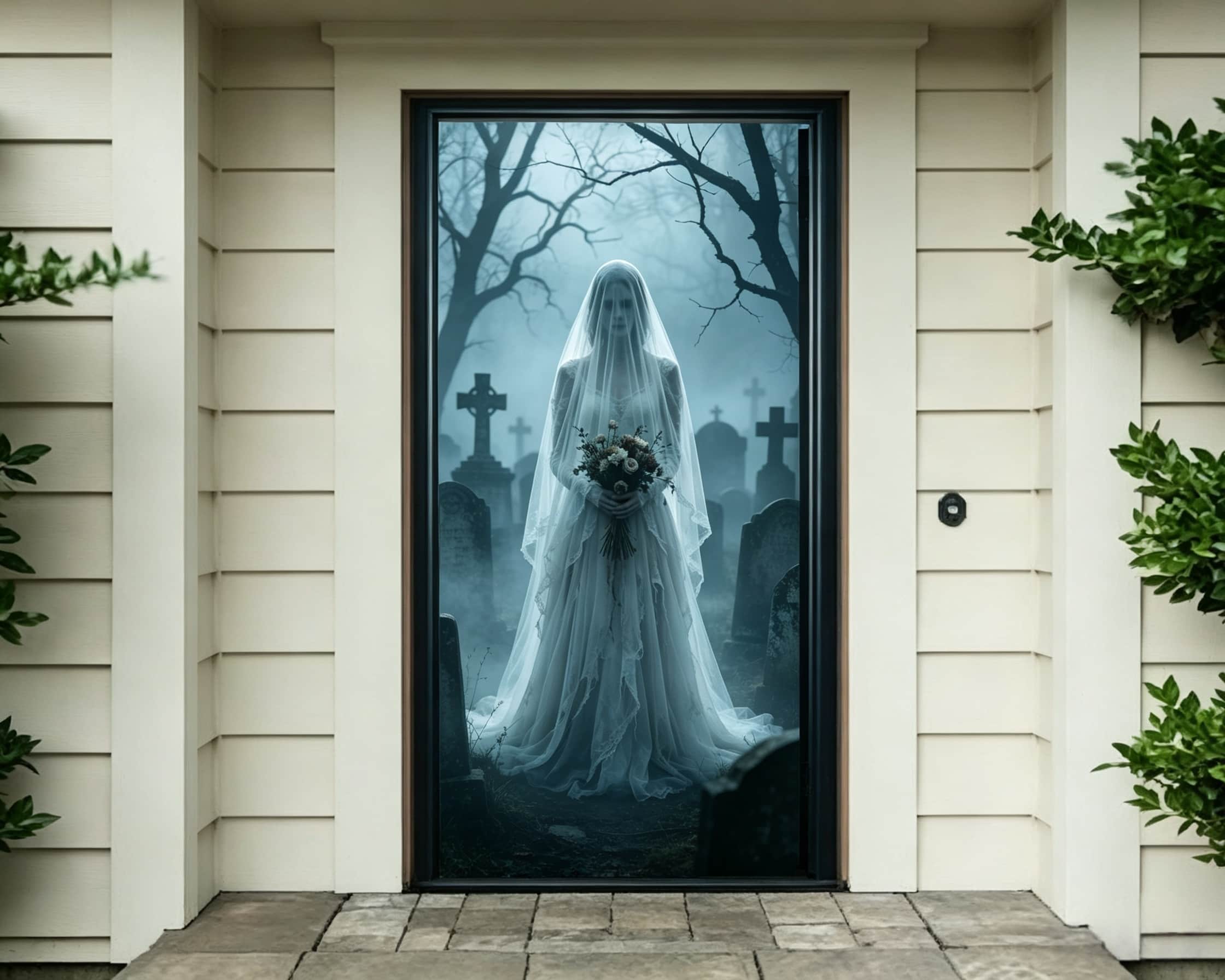 Ghost Bride Door Veiled Bride Cemetery Halloween Bedroom Door Decoration CSH68-25
