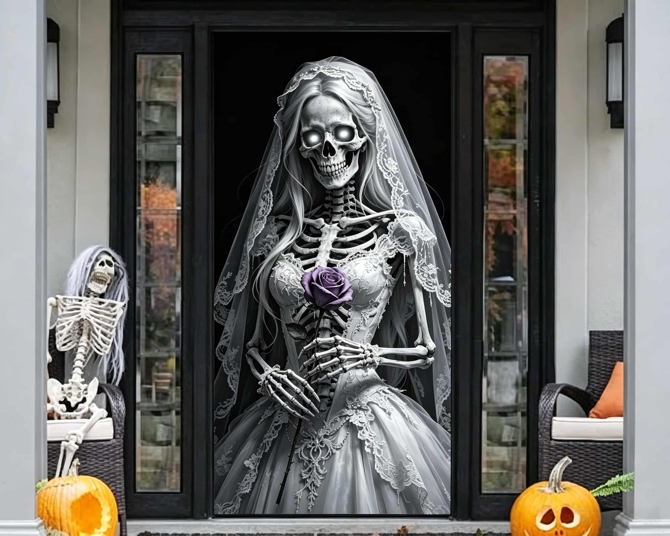 Skeleton Bride Door Skull Bride Purple Rose Halloween Bedroom Door Poster CSH68-26
