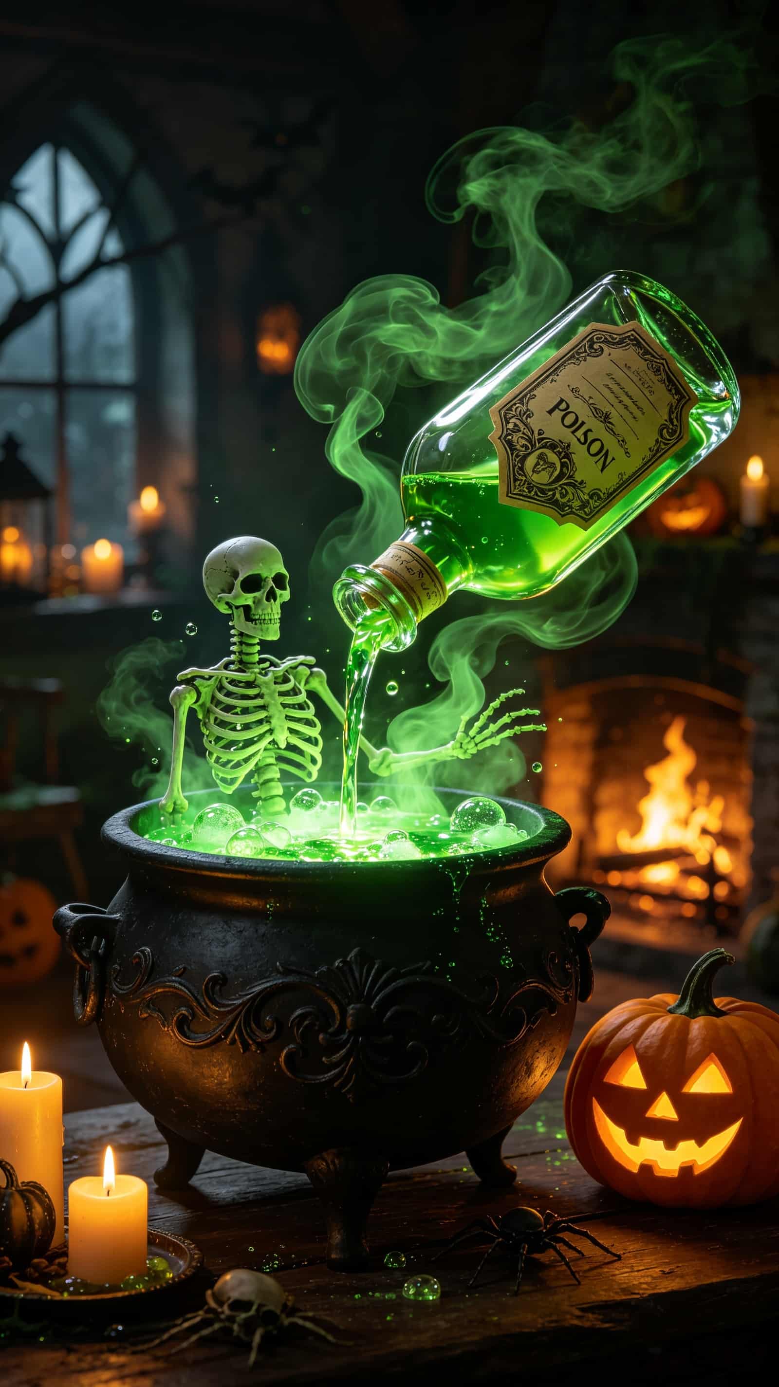 Potion Bottle Door Green Cauldron Skeleton Halloween Bedroom Door Tapestry CSH68-28