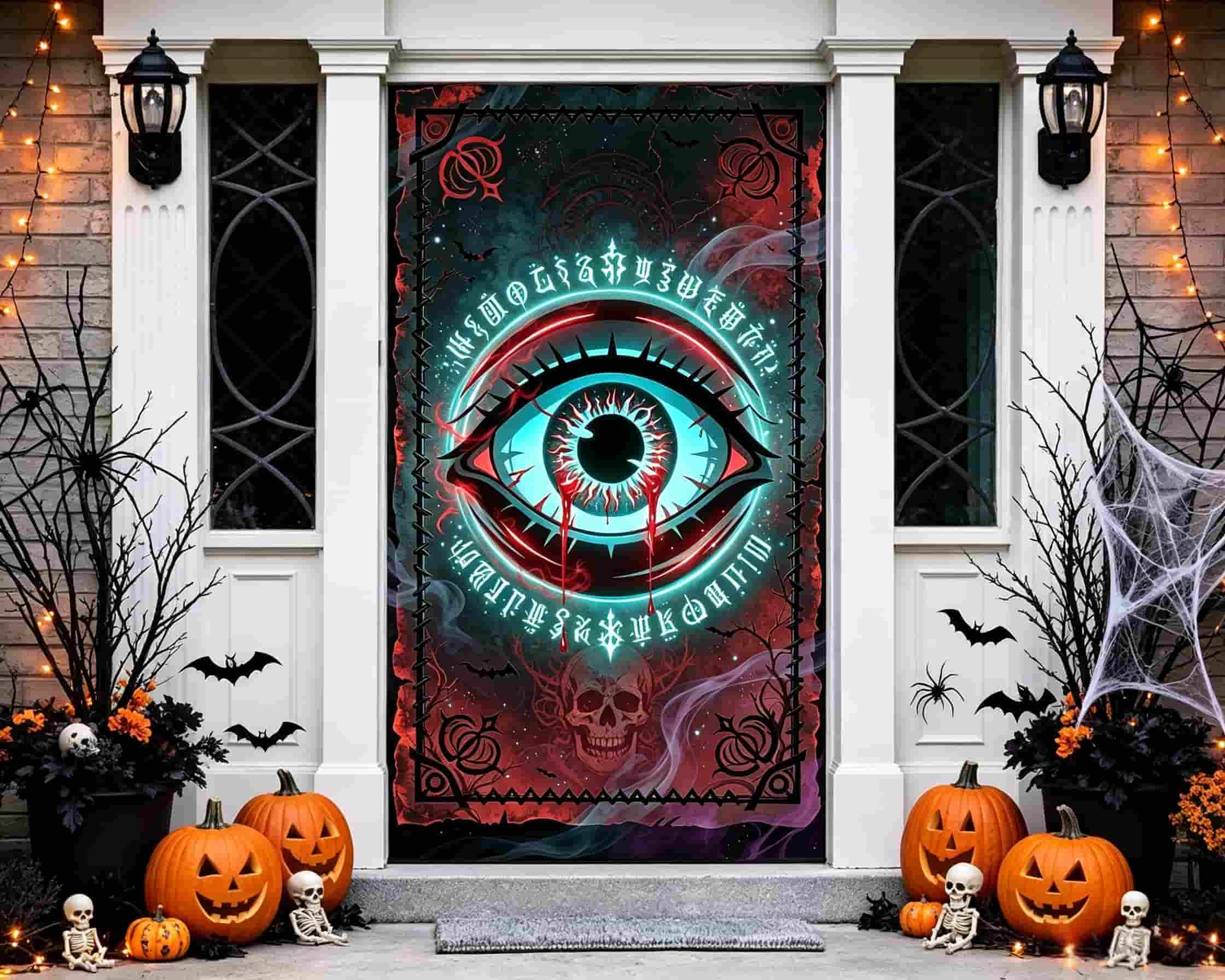 Magic Spellbook Door Glowing Eye Occult Symbol Halloween Bedroom Door Curtain CSH68-29