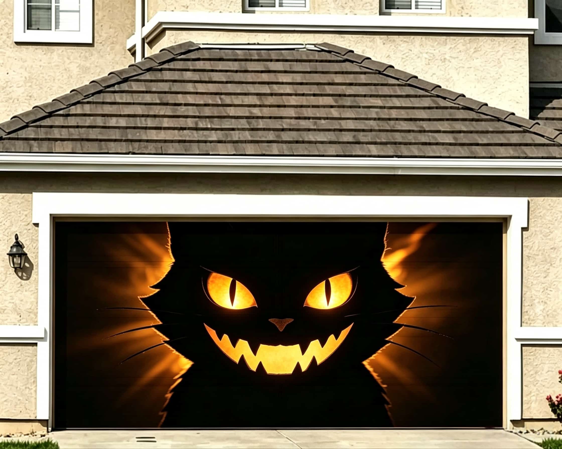 Dark Halloween Garage Door Cover Glowing Black Cat Face Outdoor Halloween Garage Door Cover CSH68-3-2 car