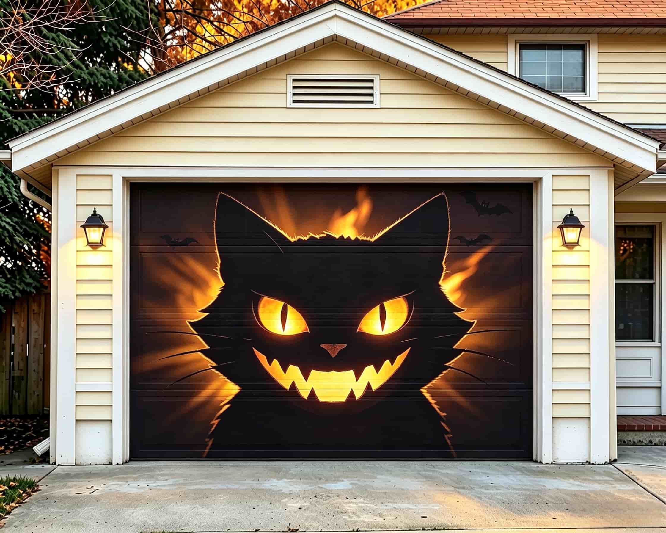 Dark Halloween Garage Door Cover Glowing Black Cat Face Outdoor Halloween Garage Door Cover CSH68-3-1 car