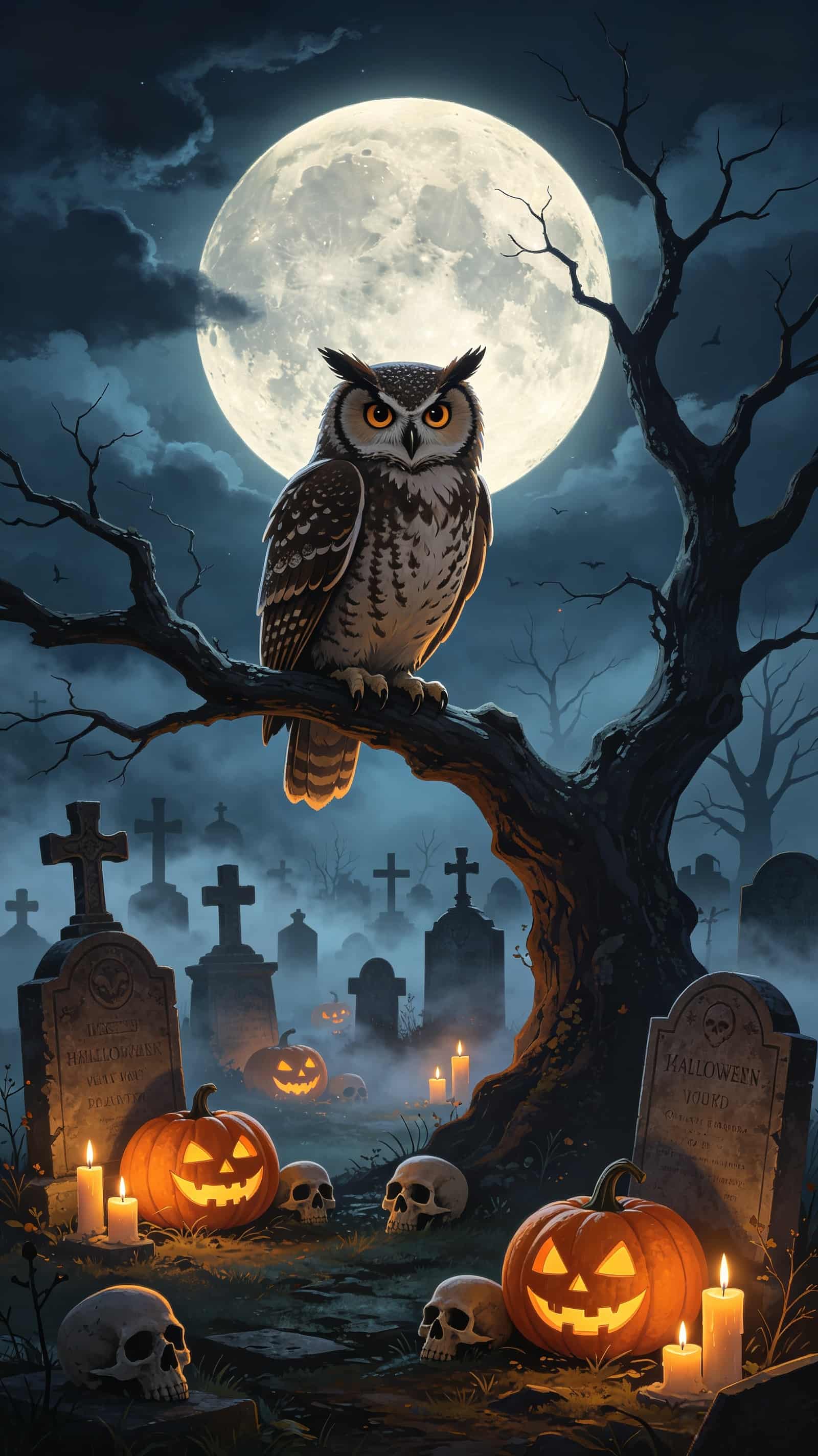 Owl Graveyard Door Owl Tombstone Full Moon Indoor Halloween Door Banner CSH68-31