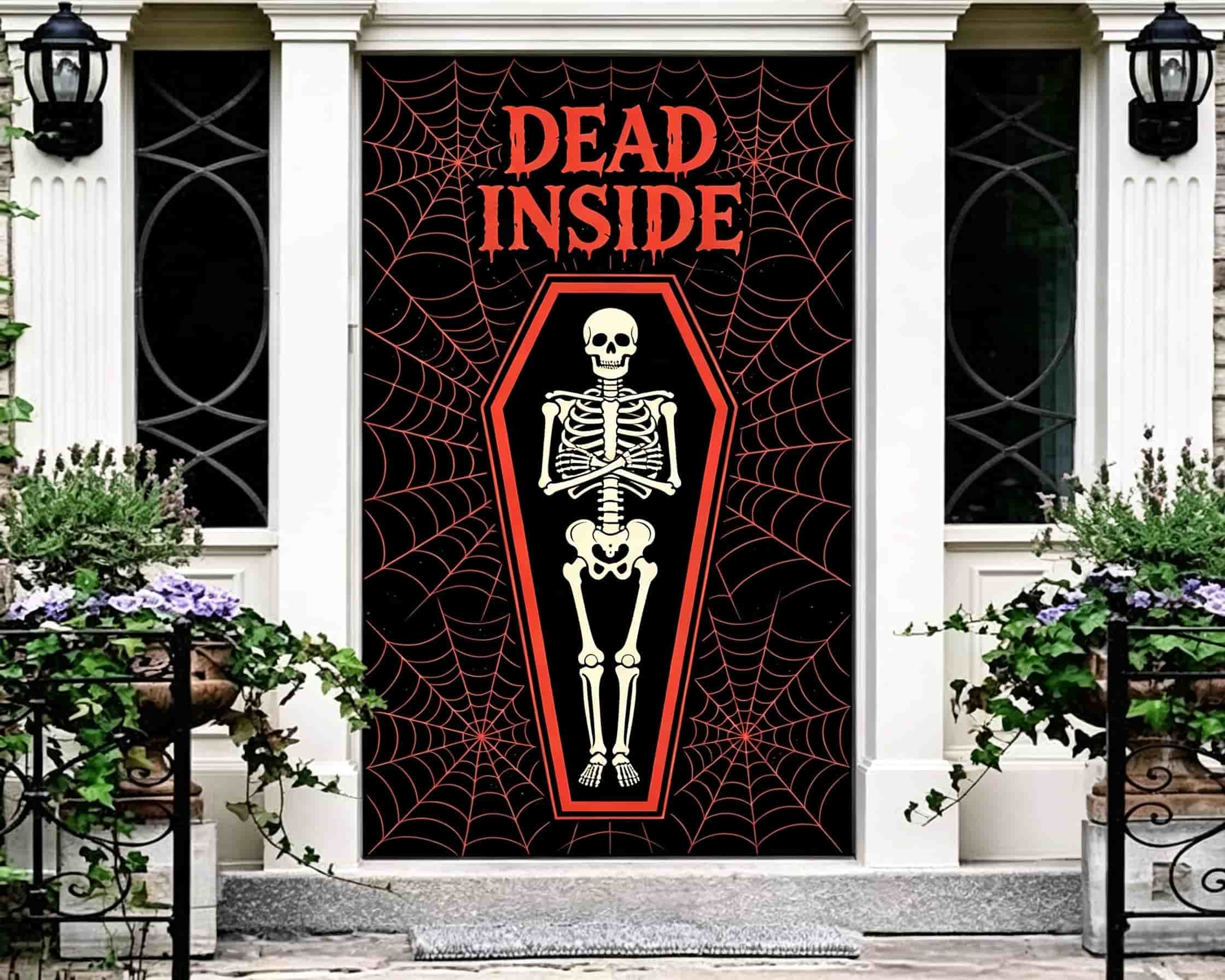 Vampire Coffin Door Skeleton Spiderweb Pattern Spooky Halloween Door Banner CSH68-34