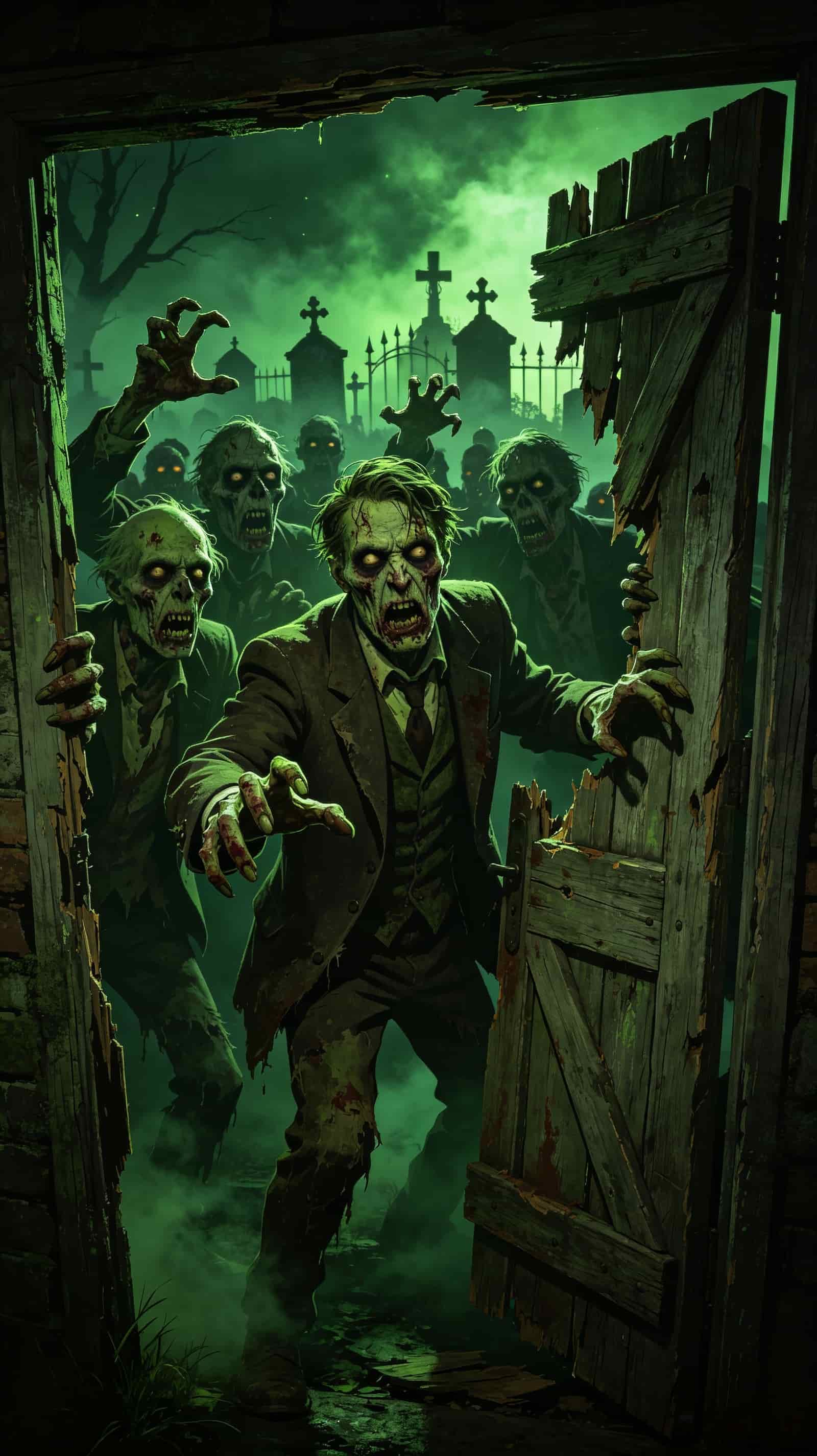Zombie Graveyard Door Cemetery Broken Gate Scary Halloween Door Cover CSH68-35